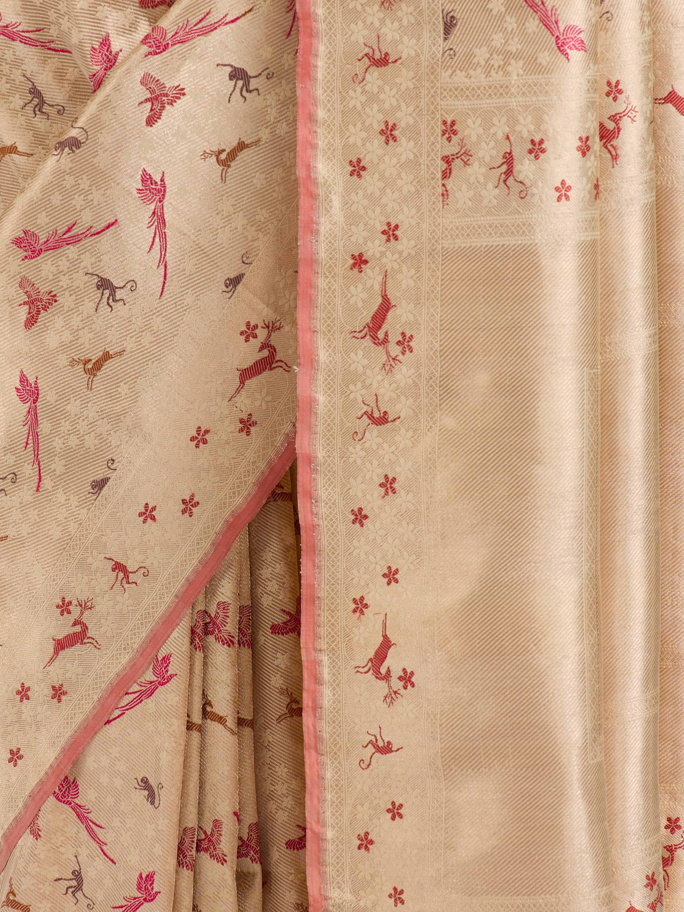 Beige Banarasi Brocade Silk Saree