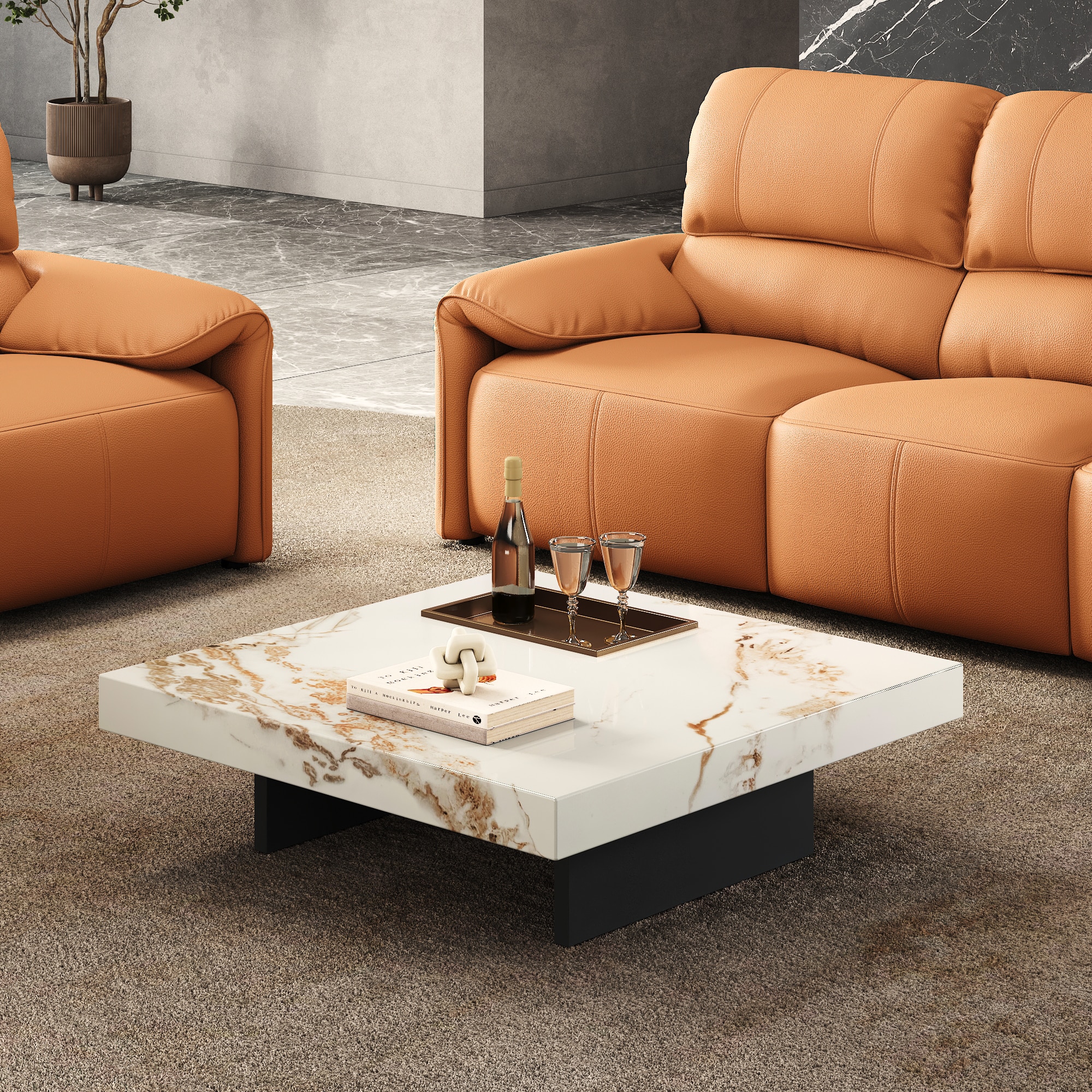 Largo Metal Coffee Table In Macchia Sintered Stone