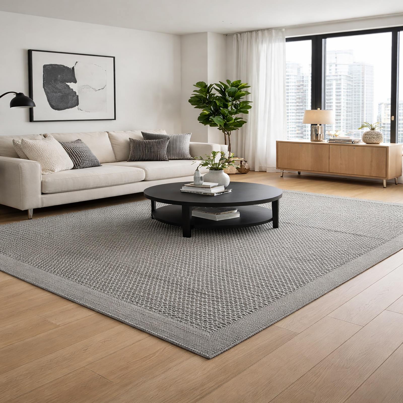 Pebble Wool Rectangle Carpets Hand Knotted in Grey Colour