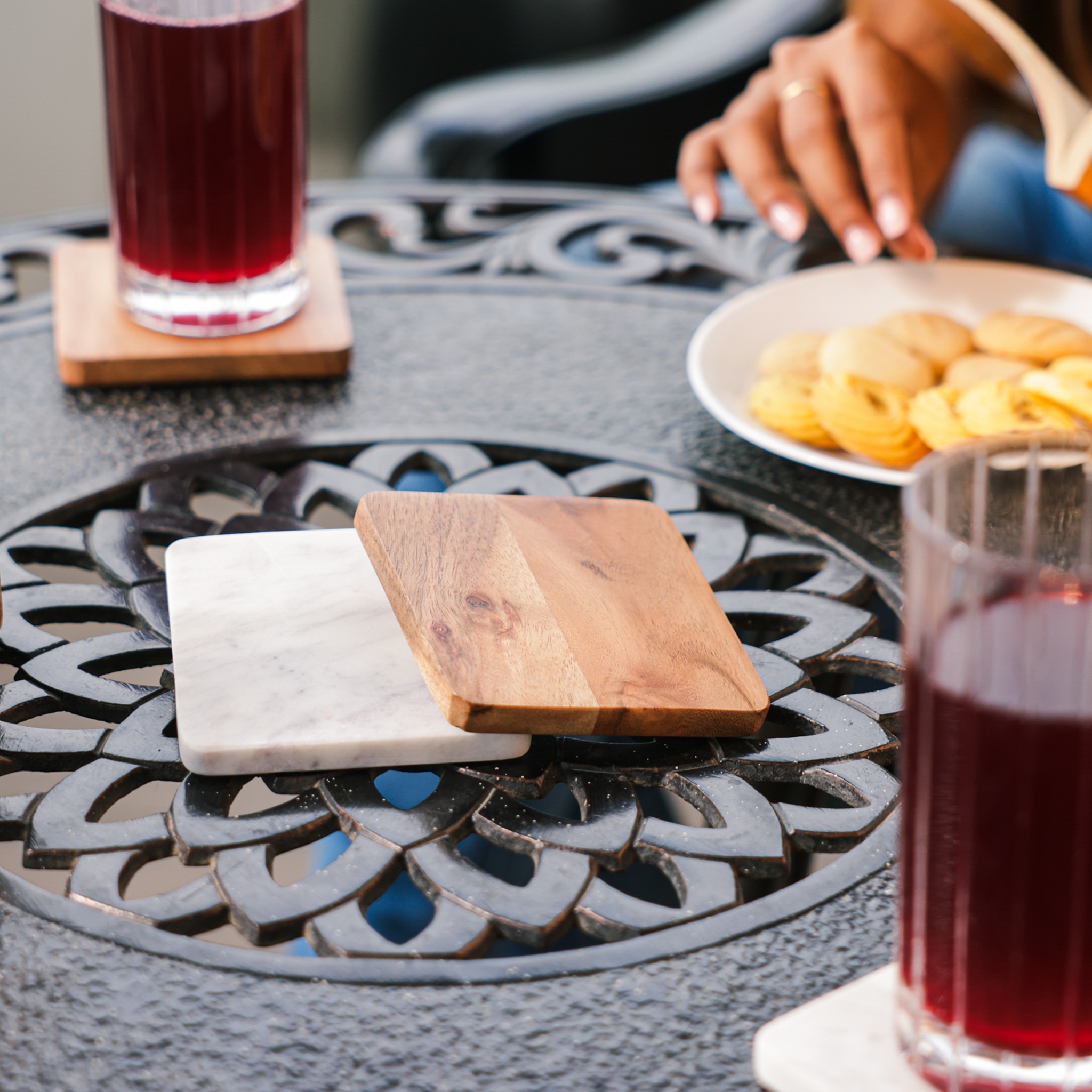 Ireka Home CarryEase Coaster Set with Holder – Set of 8 Wood and Marble - Ireka Homes