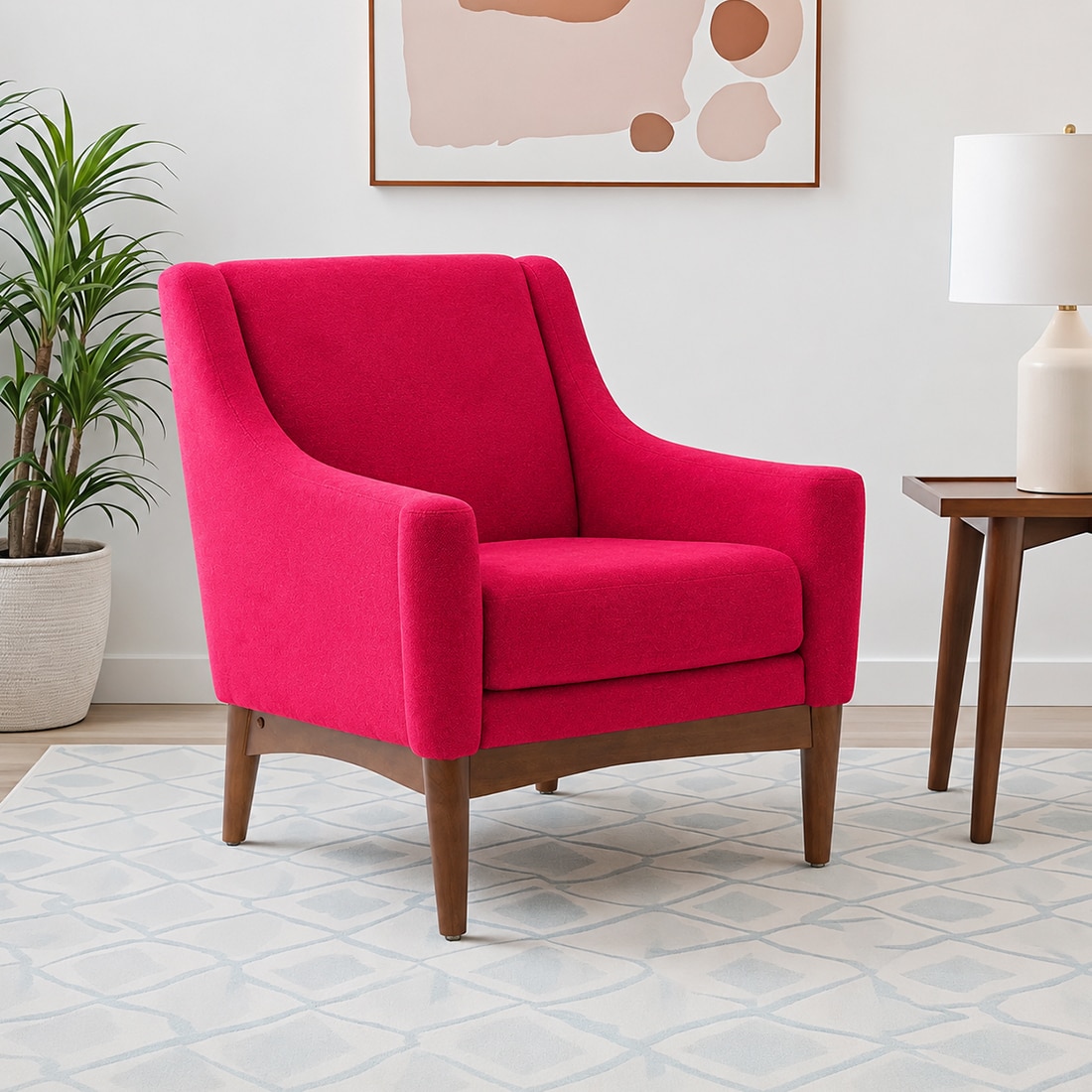 Claudia Boucle Fabric Arm Chair in Red Colour - KURSIWALLAH