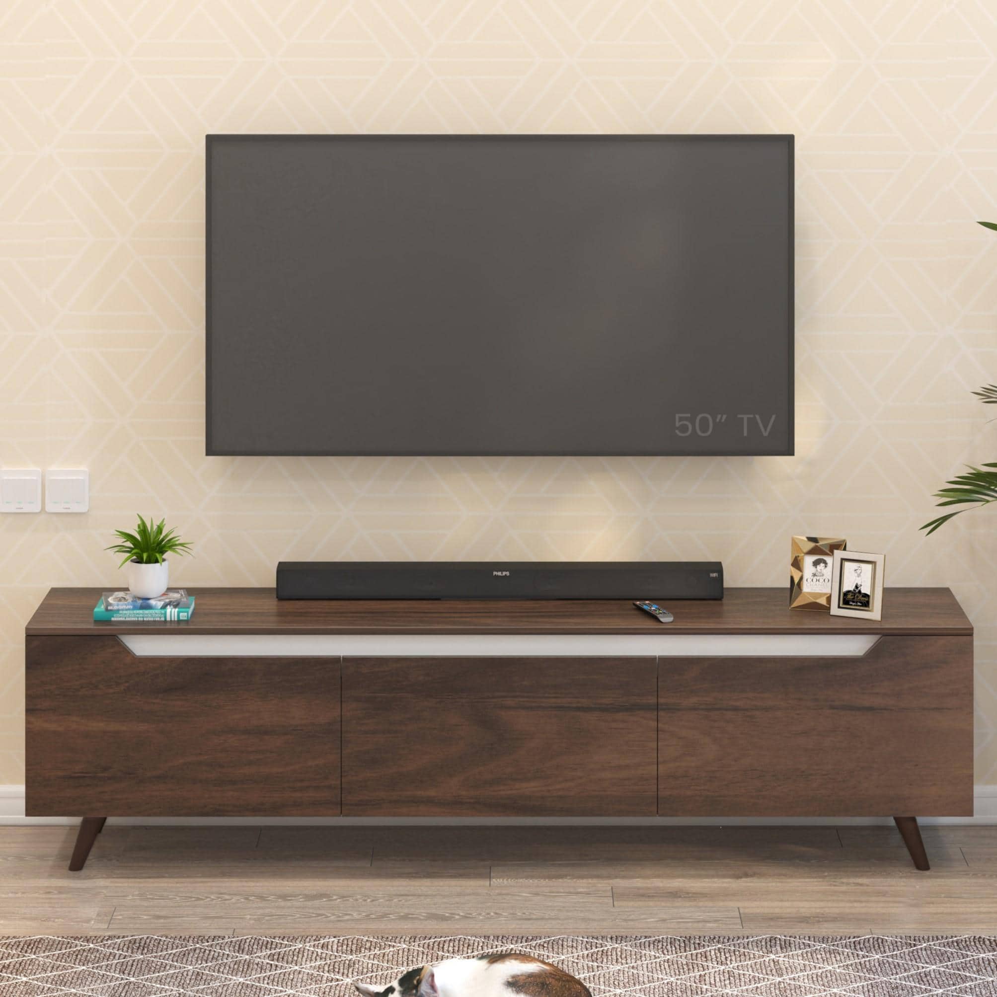Blesky Engineering Wood Floor Standing Tv Entertainment Unit In Brown Maple Finish