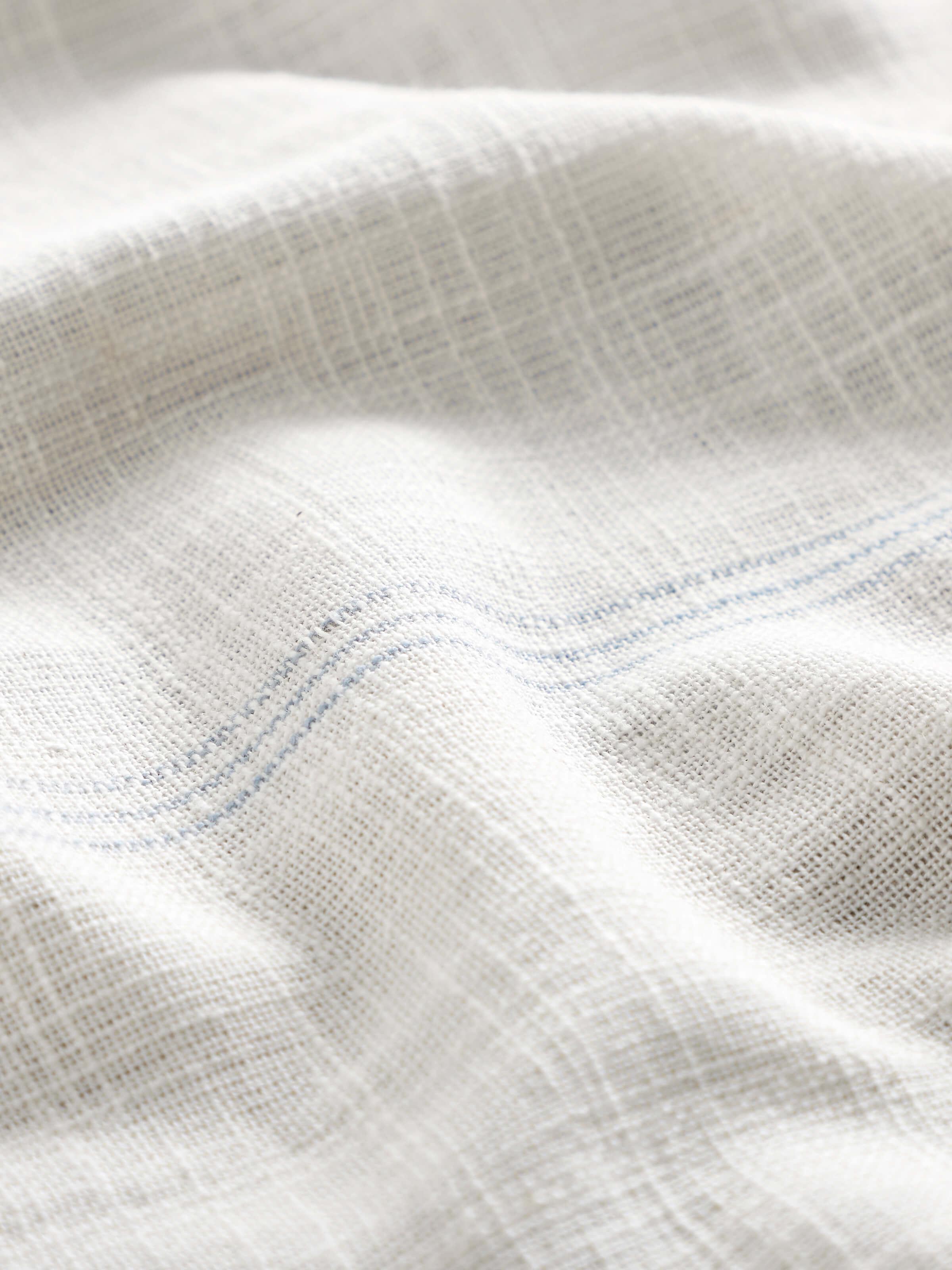 Close-up of Arth Light Blue Stripe Cotton Table Cover with visible handloom texture and pattern
