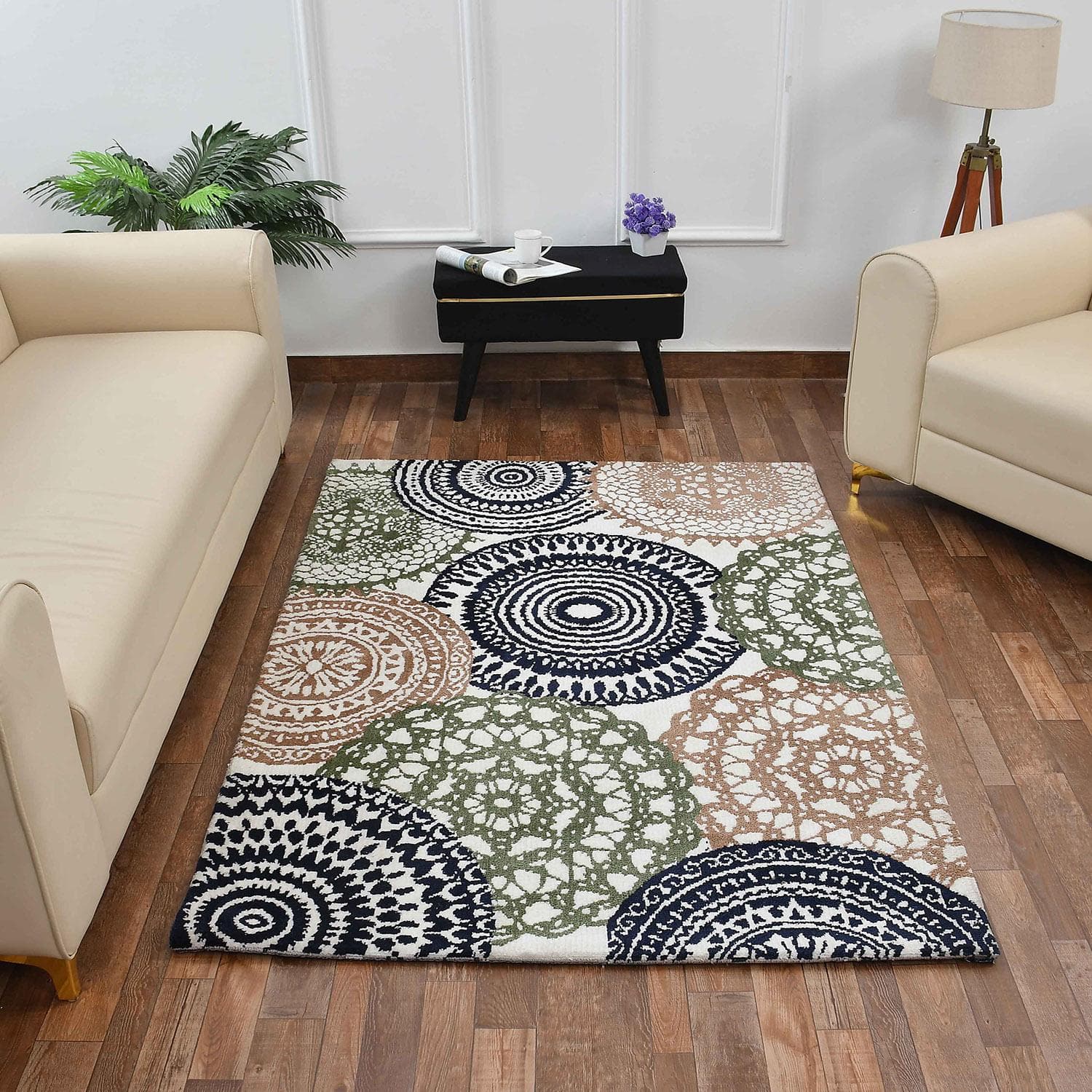 Multicolor Geometric Machine Made Polyester 6 X 9 Feet Carpet