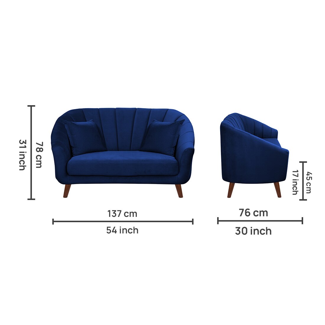 Nilo Velvet 2 Seater Sofa in Navy Blue Colour