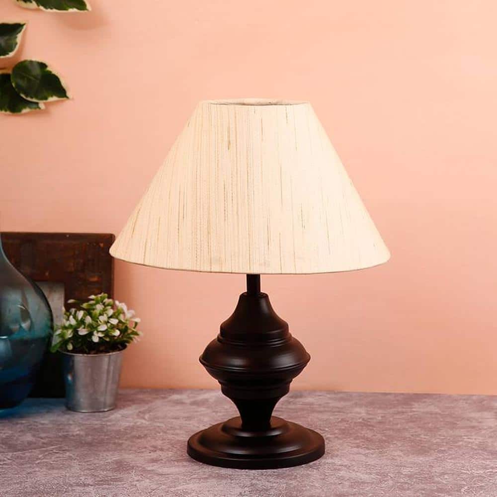 Vicente Off White Fabric Shade Table Lamp with Black Iron Base
