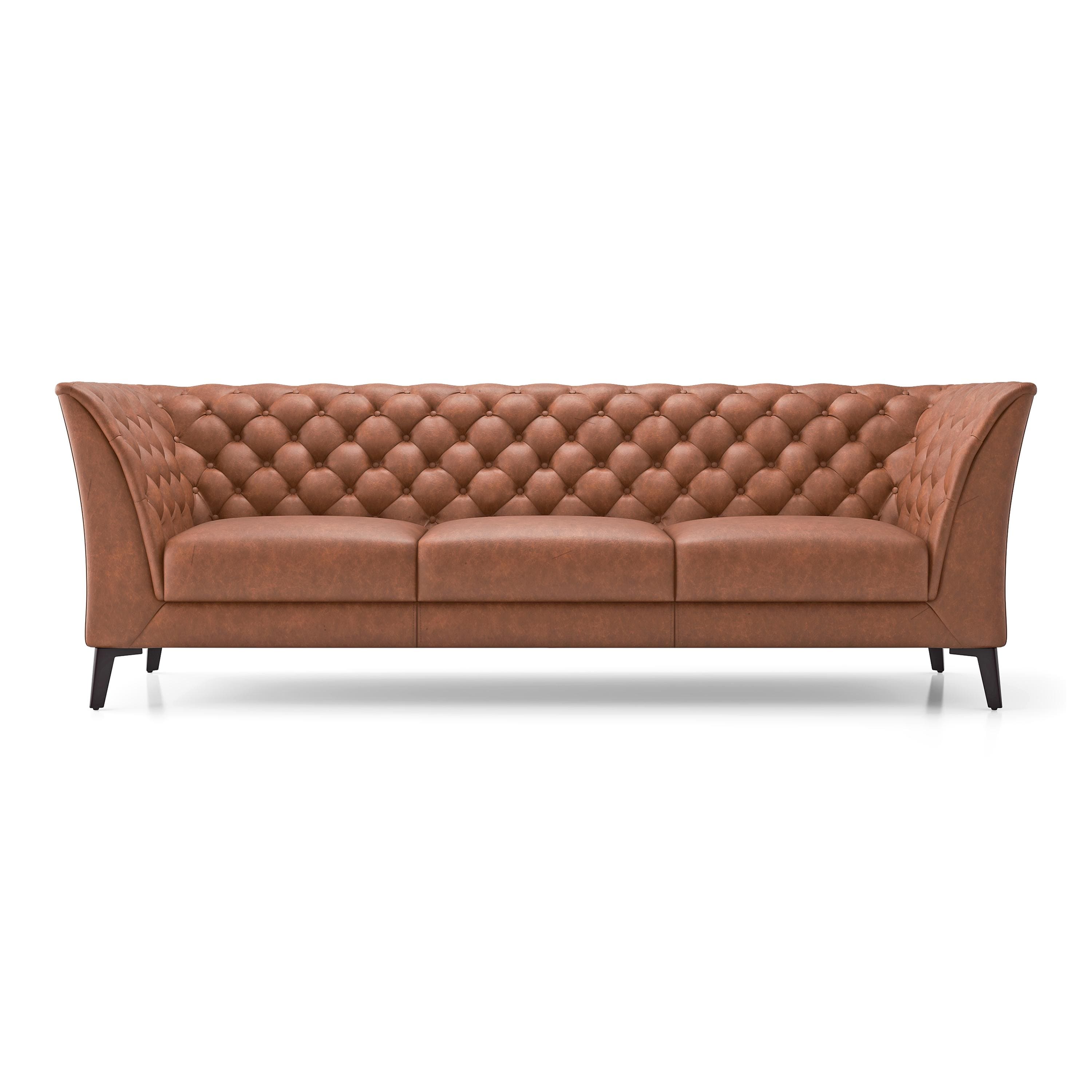 Weston 3 Seater Luxury Italian Leather Sofa In Cognac