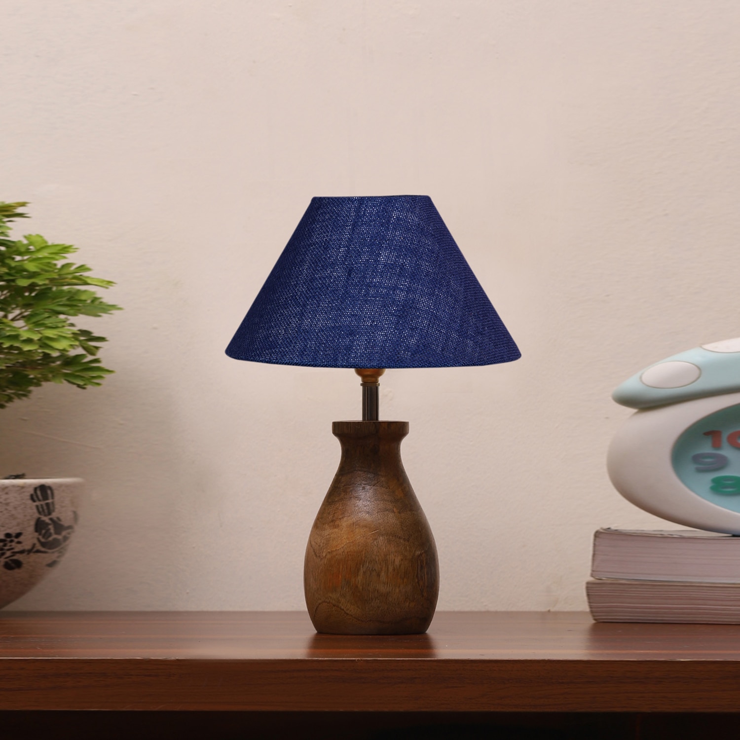 Devansh Blue Jute Table Lamp With Wood Natural Base (10X12.5 Inches)-35