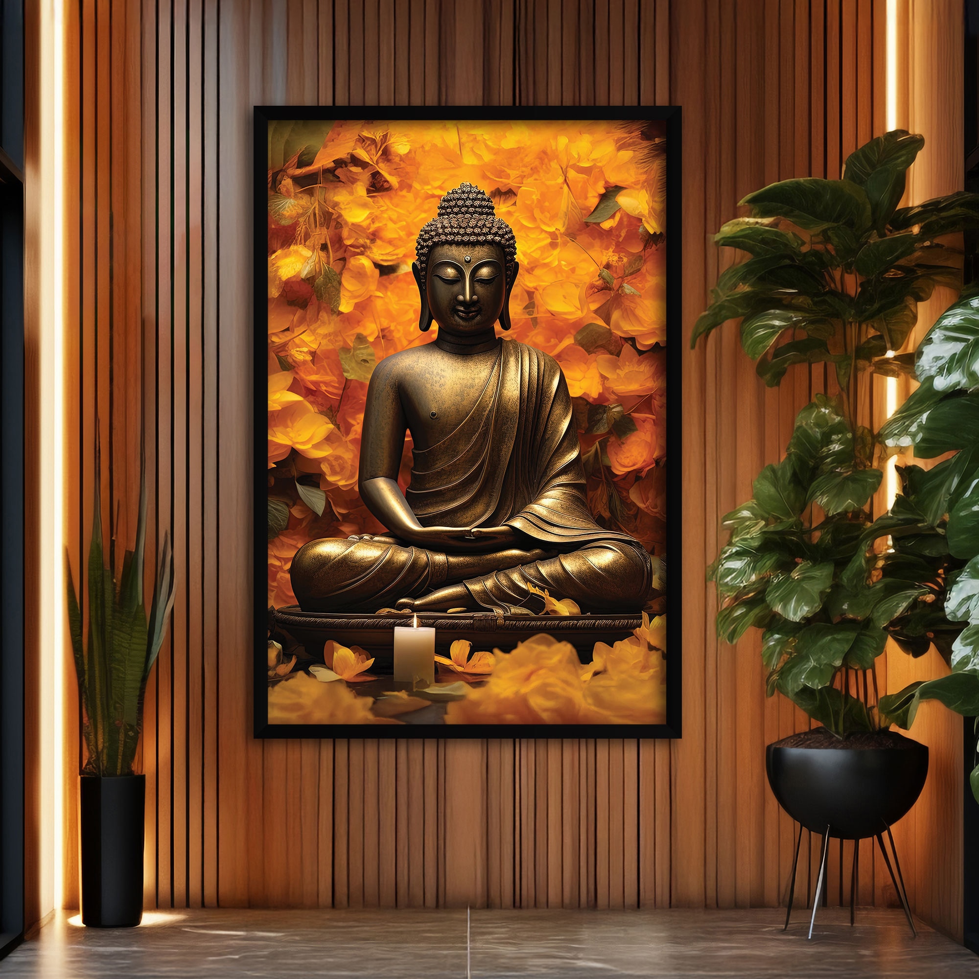 The Castle Decor Lord Buddha Wall Painting Framed Artwork 20x30 Inch Style 1 - The Castle Decor