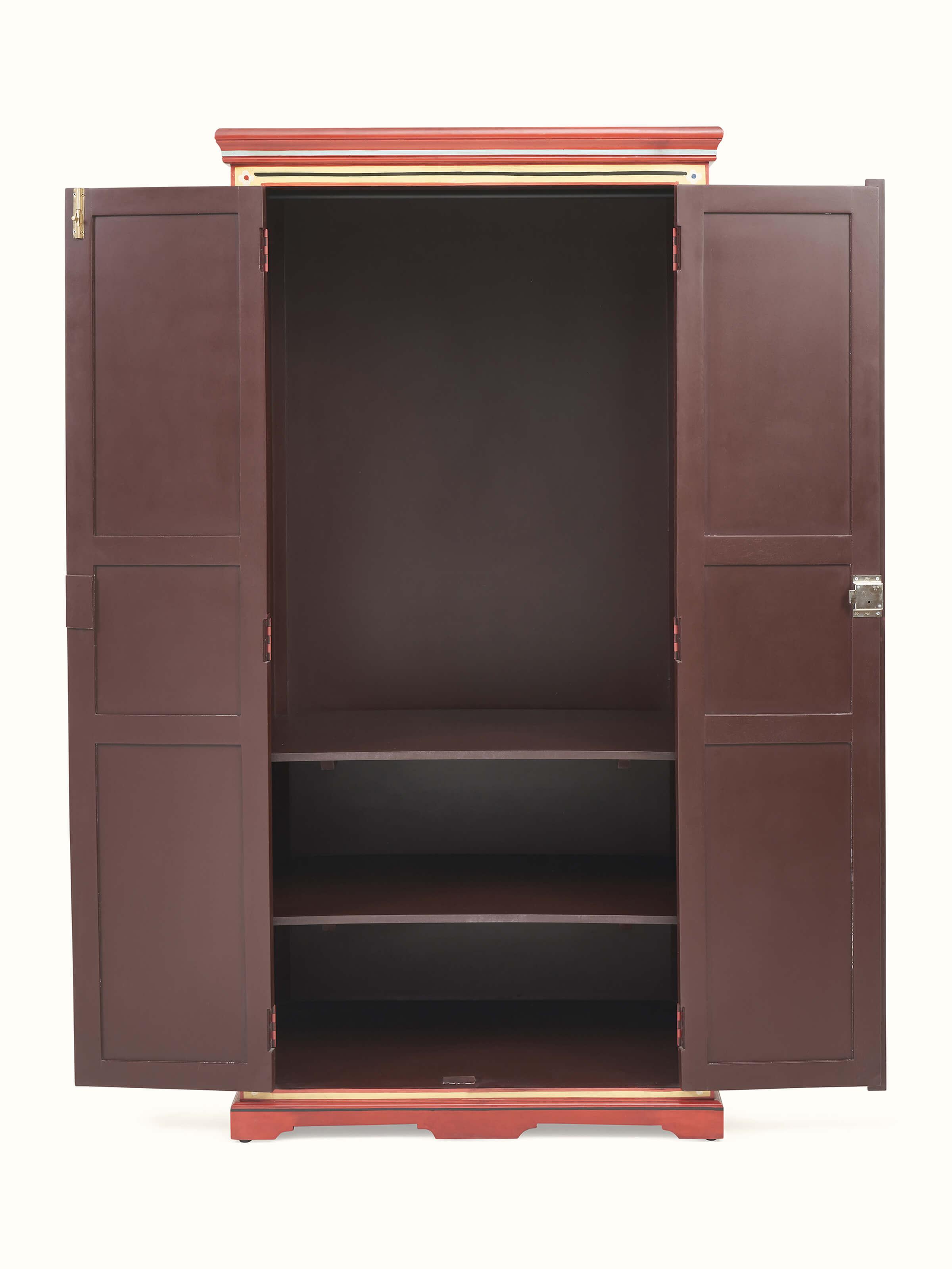 Close-up showing drawer handles and natural woodgrain texture – elegant Indian console