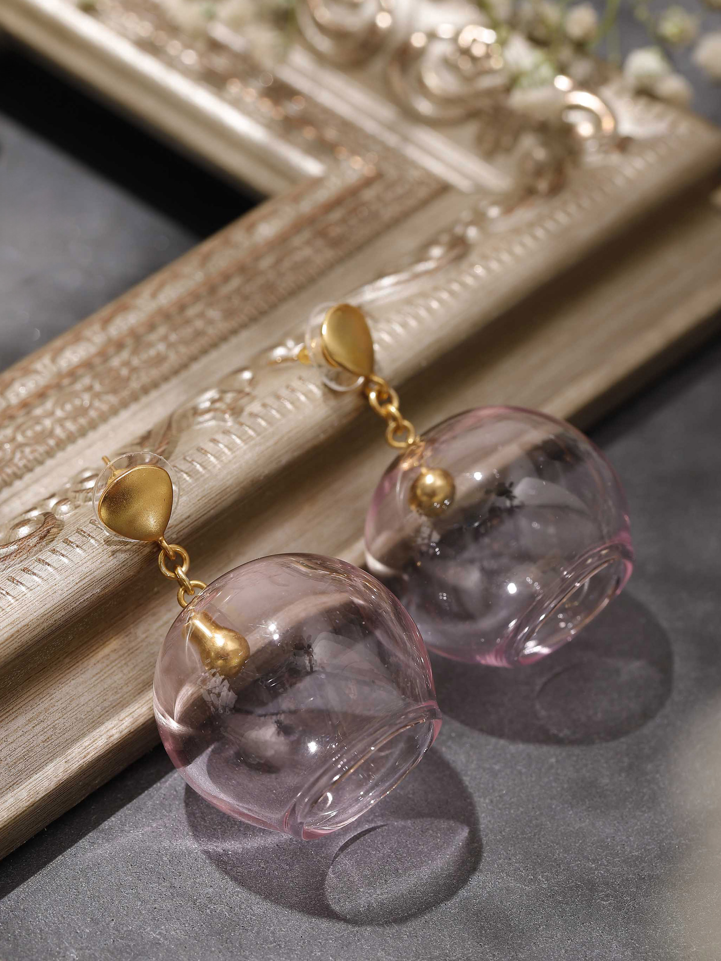 Silver Flame Glass Drop Earrings