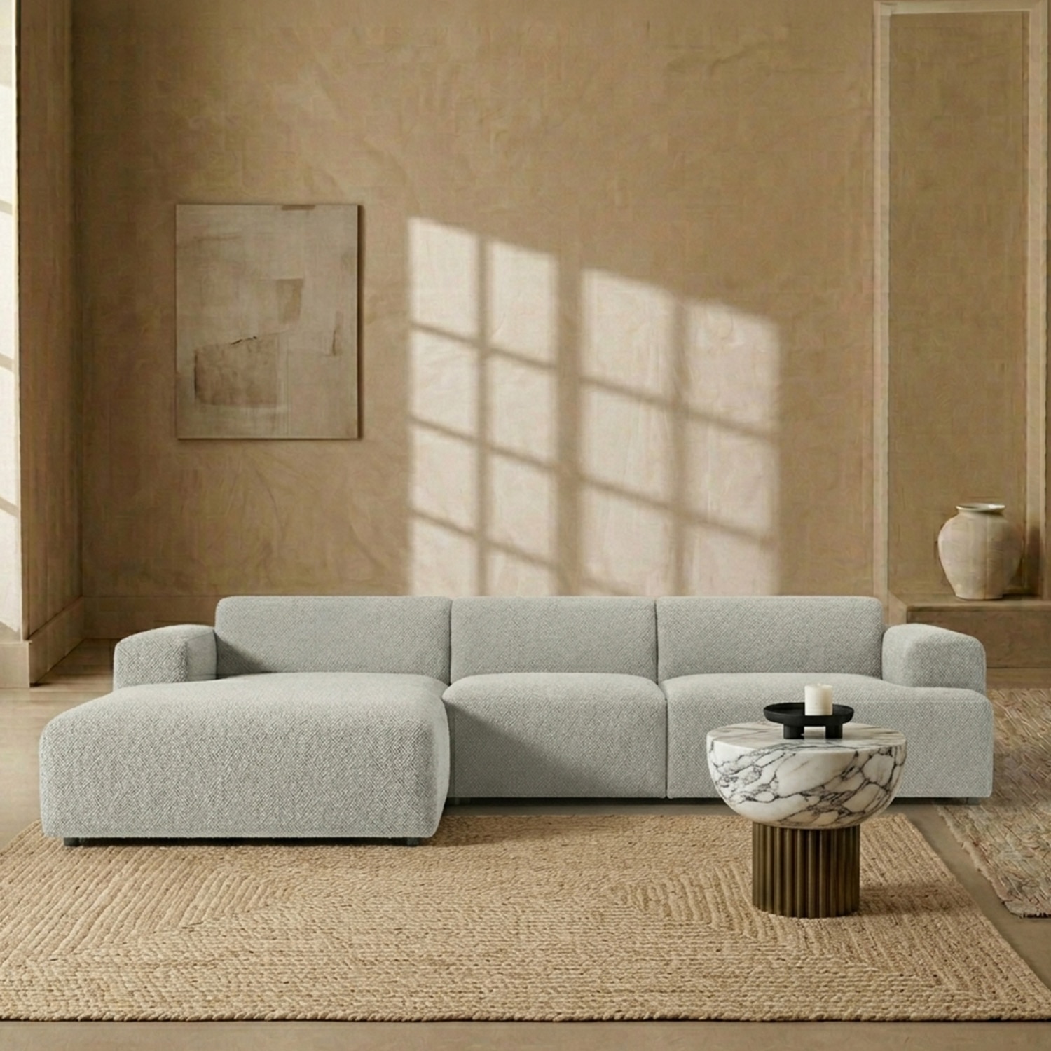 Sophisticated Wood Right Aligned 3-Seater With Upholstery Non Storage Sofa In Grey Colour - Nestroots