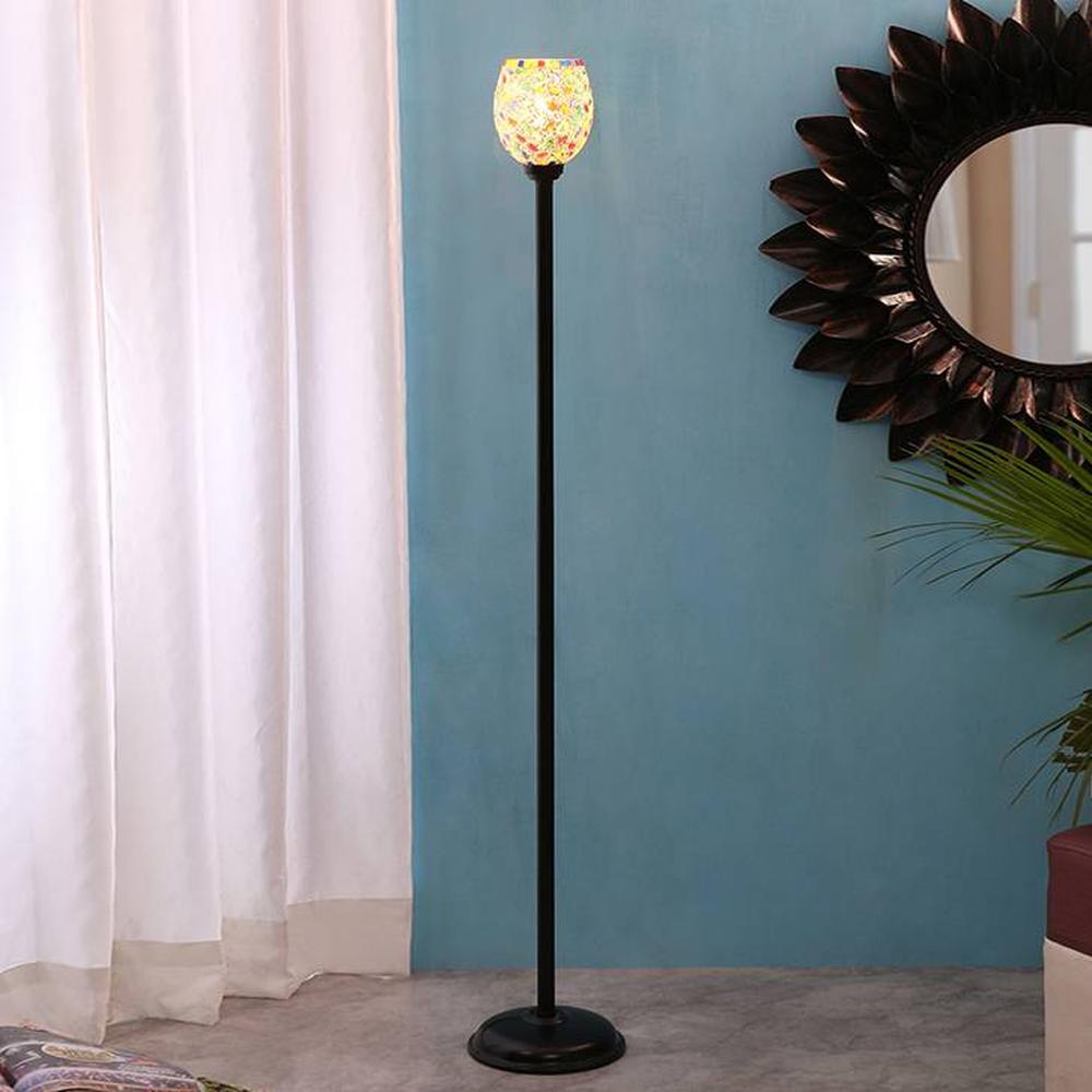 Don Black Glass Shade Floor Lamp