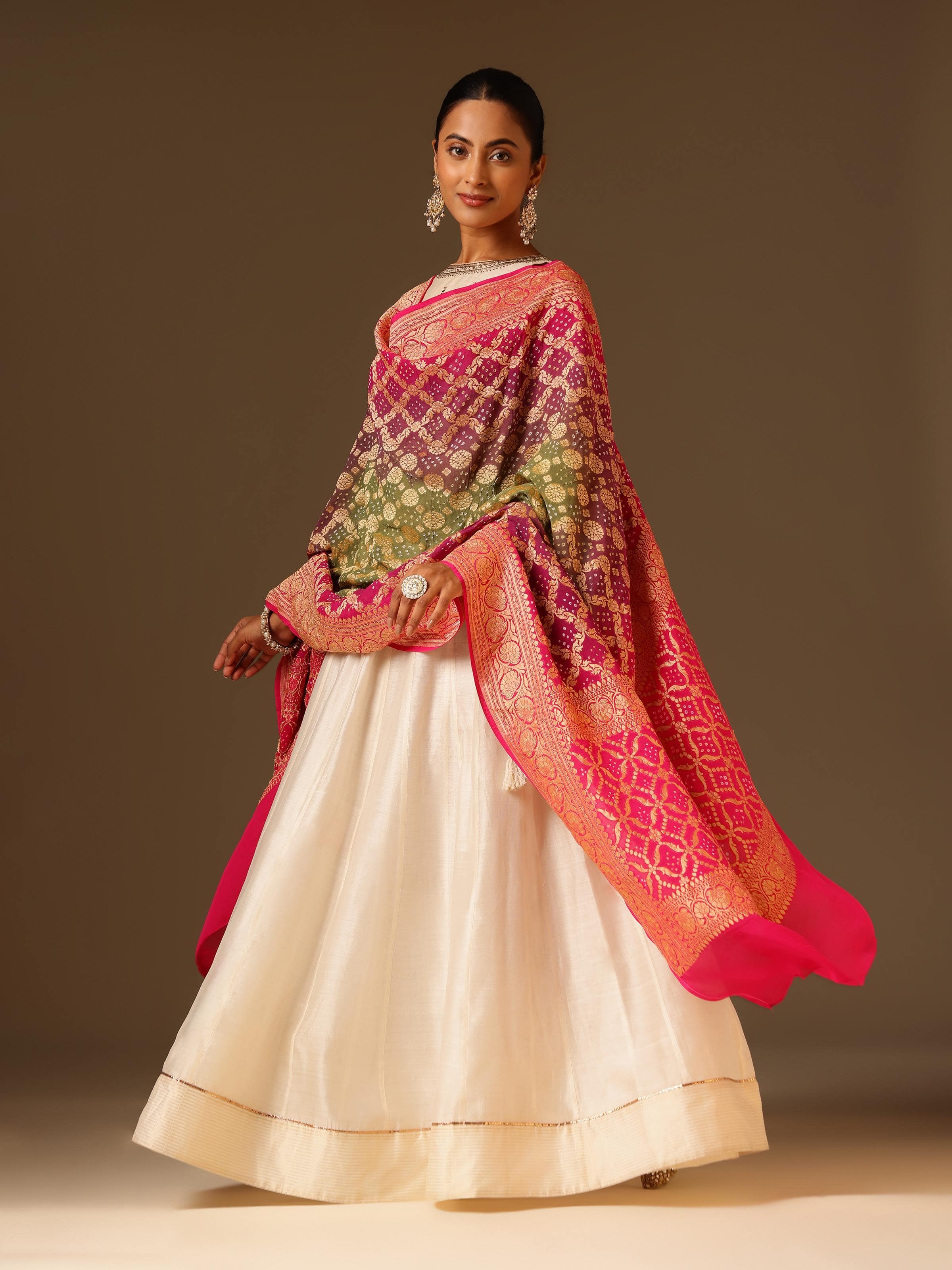 Pink Silk Georgette Bandhani Tie & Dye Dupatta