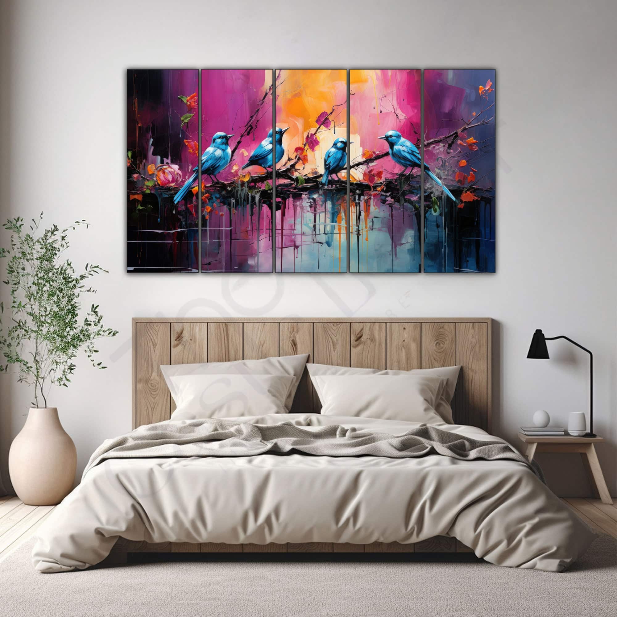The Castle Decor Birds Art Wall Painting Wooden Framed Digital Painting 27x48 Inch (Style 1) - The Castle Decor