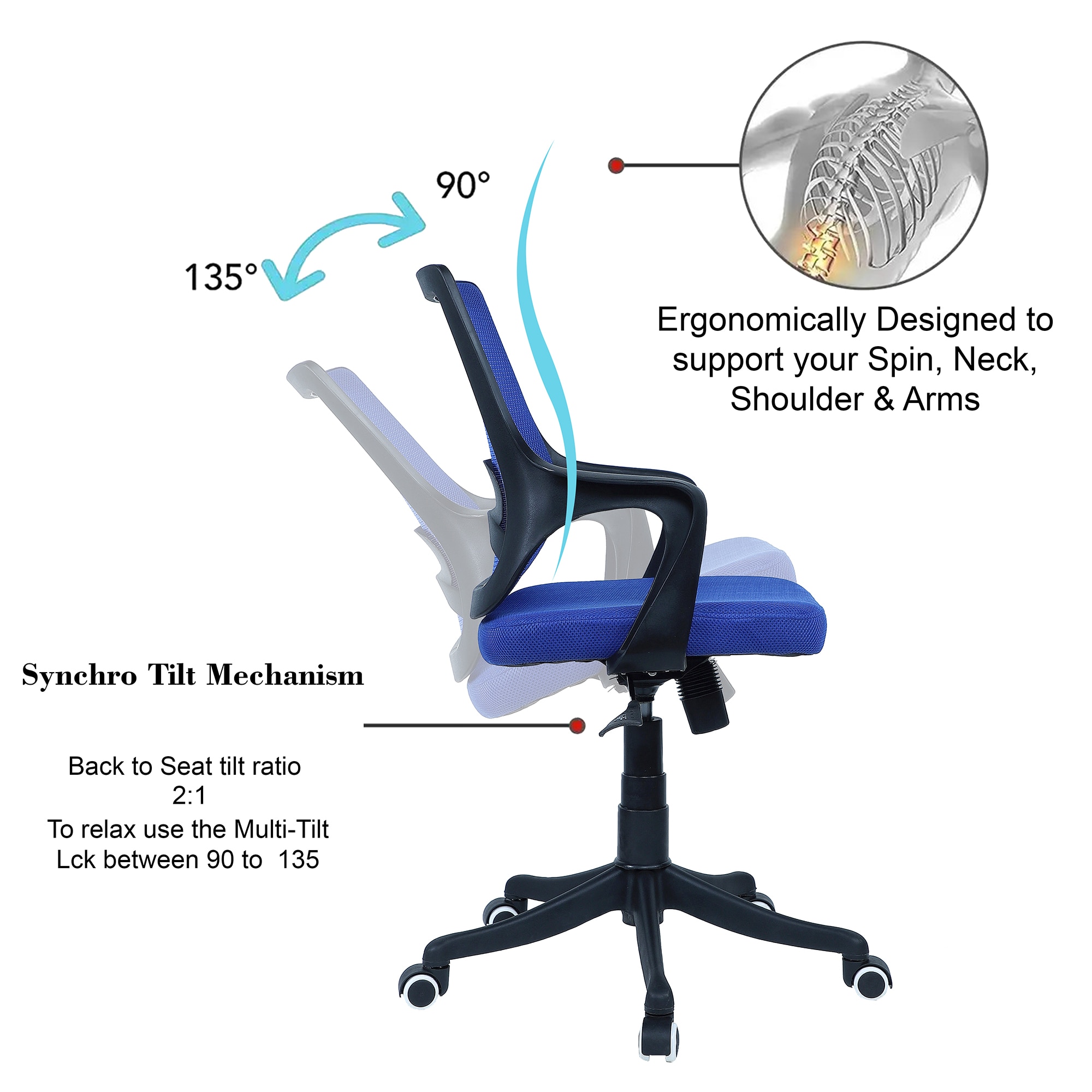 Ddeasirea Mid Back Ergonomic Chair in Blue Colour