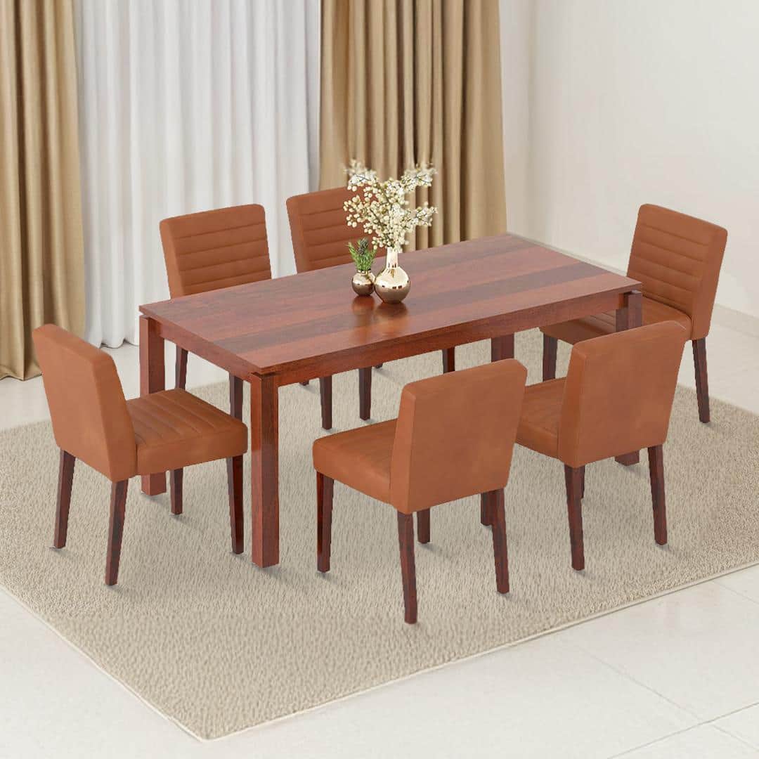 Atlas Solid Wood 6 Seater Dining Table With Set Of 6 Ludo Upholster Dining Chair