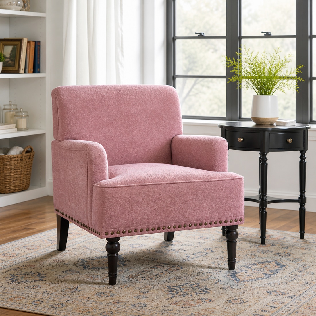 Terren Boucle Fabric Lounge Chair in Pink - KURSIWALLAH