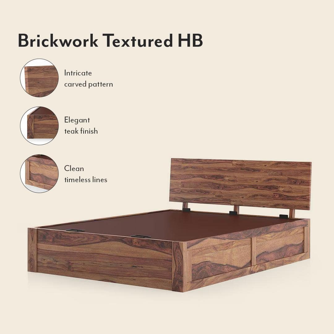 Boston Solid Wood King Size Hydraulic Storage Bed In Teak Finish