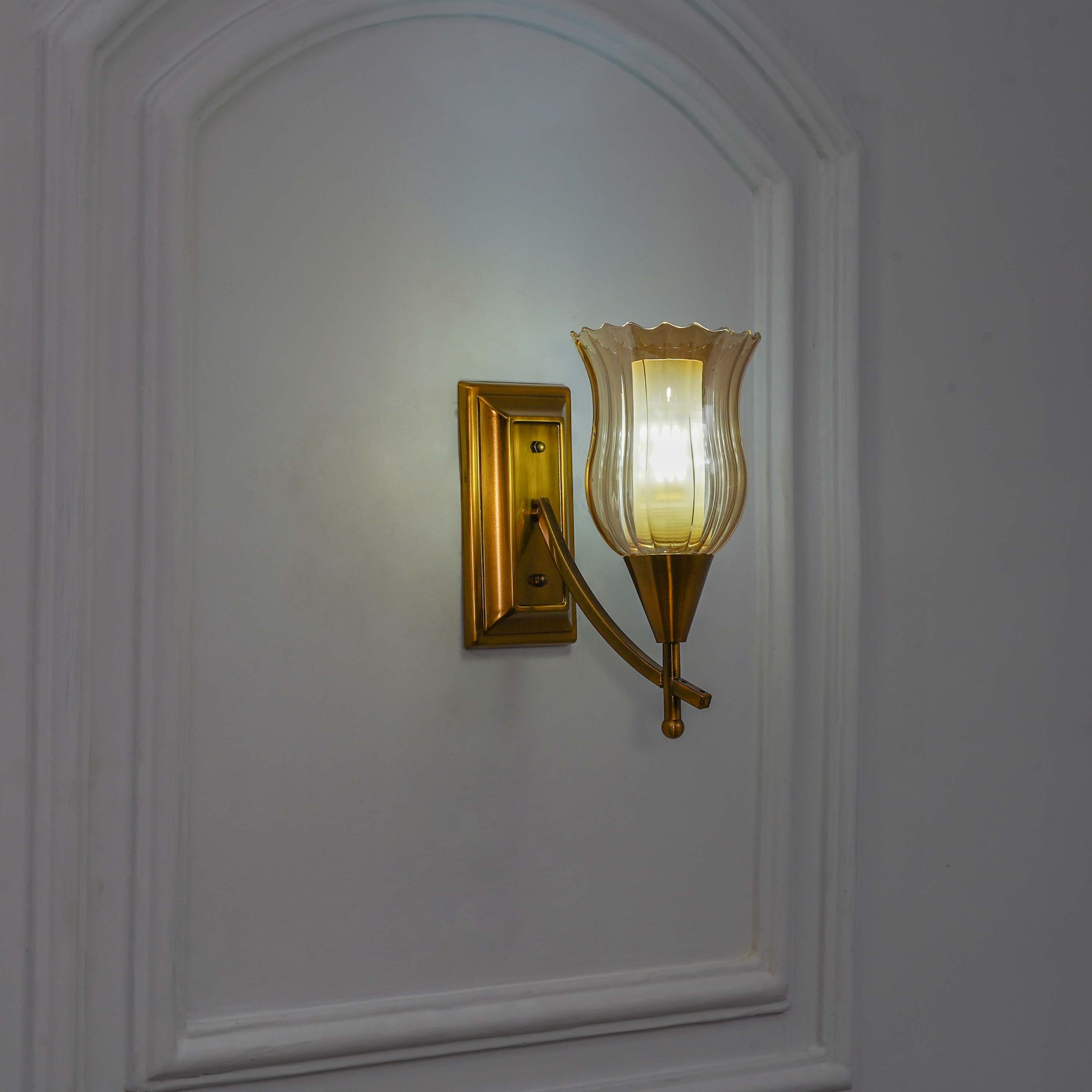 ELTHAM Amber Glass and Brass Metal Wall Light
