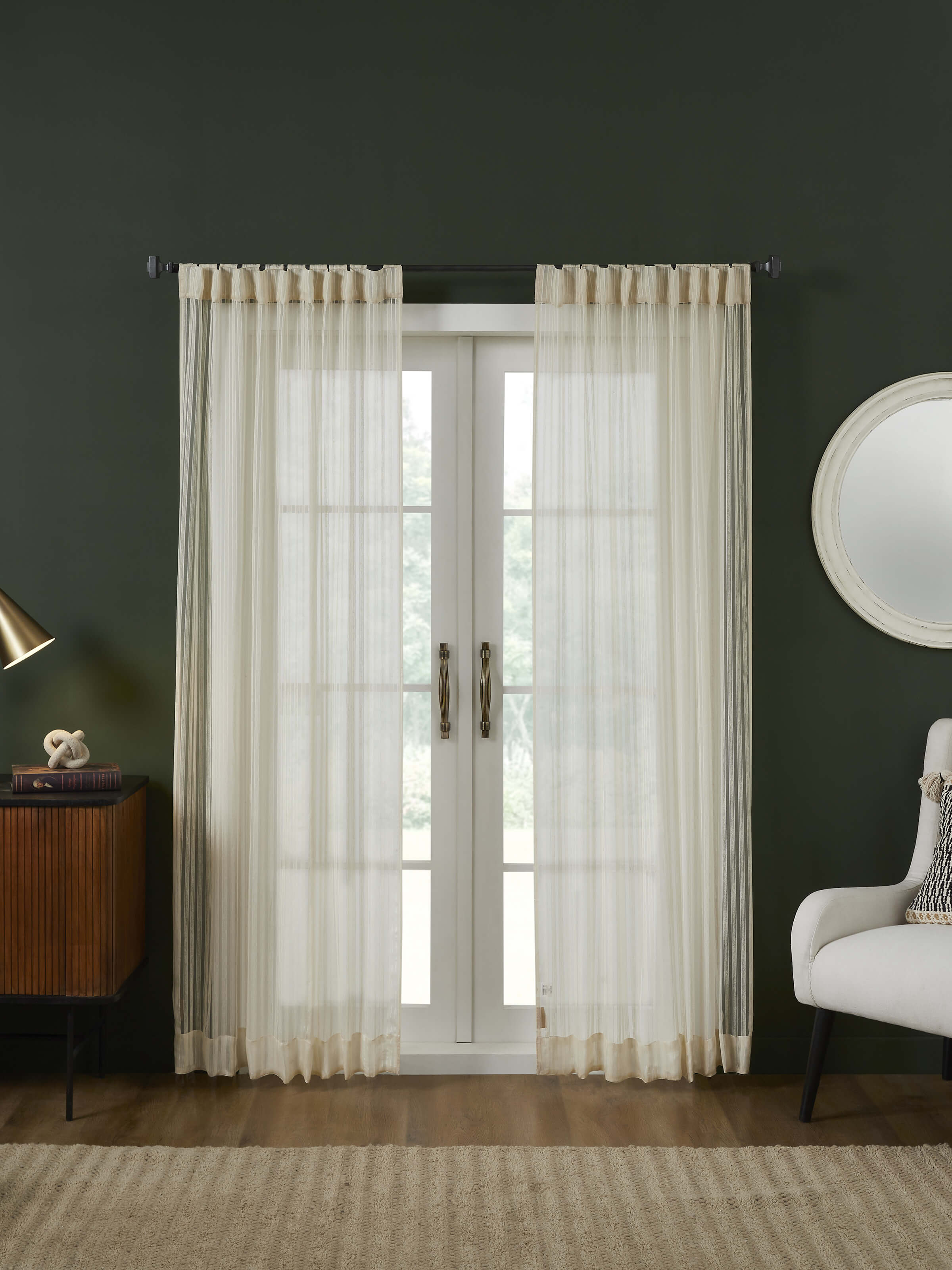 Swar Beige Metallic Stripe Silk Bhagalpur Sheer Curtain (7 Ft)