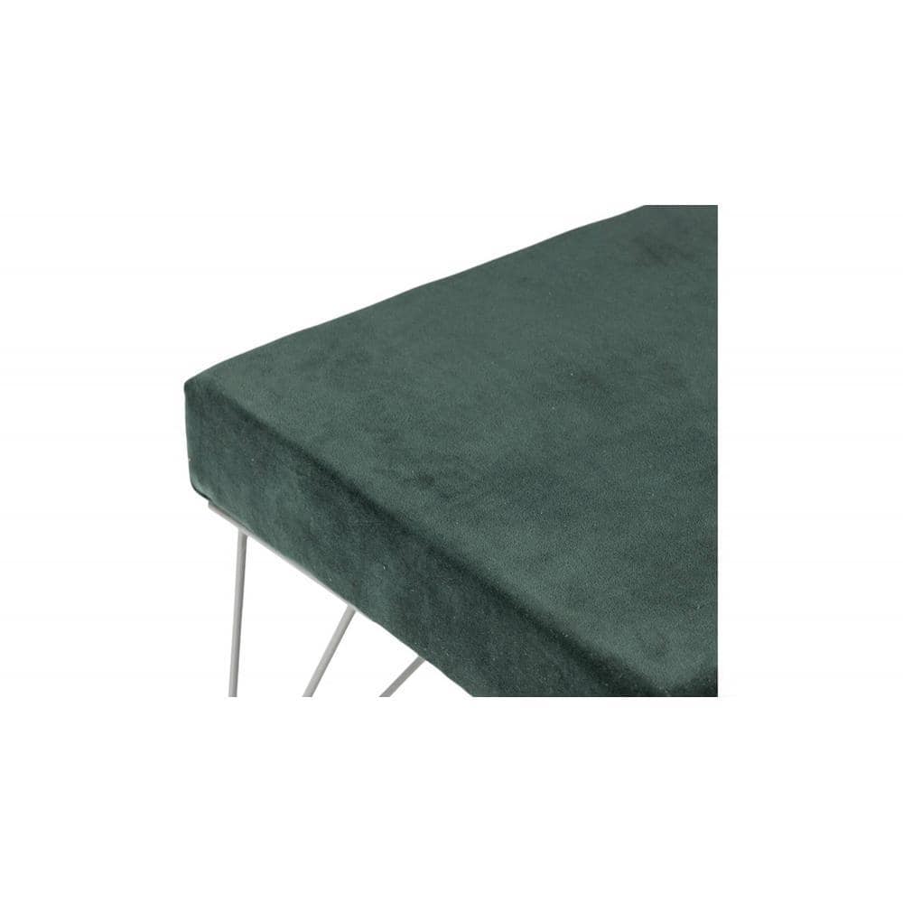 Asansol Sheesham Wood Accent Square Set of 2 Stools     in Green Cotton Velvet Upholstery