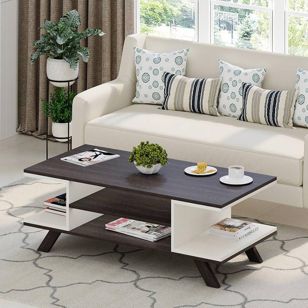 Anatdol Rectangular Engineered Wood Coffee Table In Wenge And White Finish