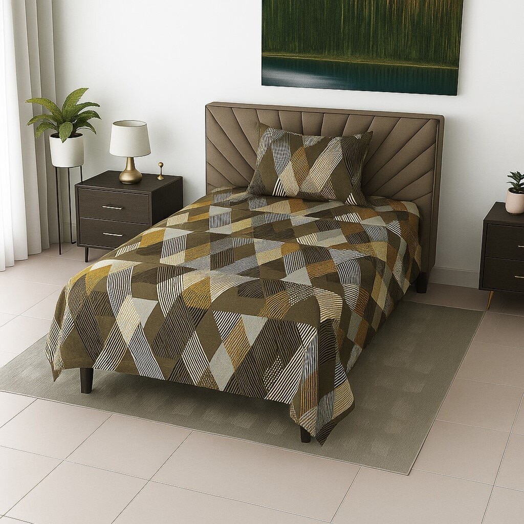 Multicolor Geomertrical 210 Tc Mix Cotton Flat Single Bed Size Bedsheet With 1 Pillow Cover
