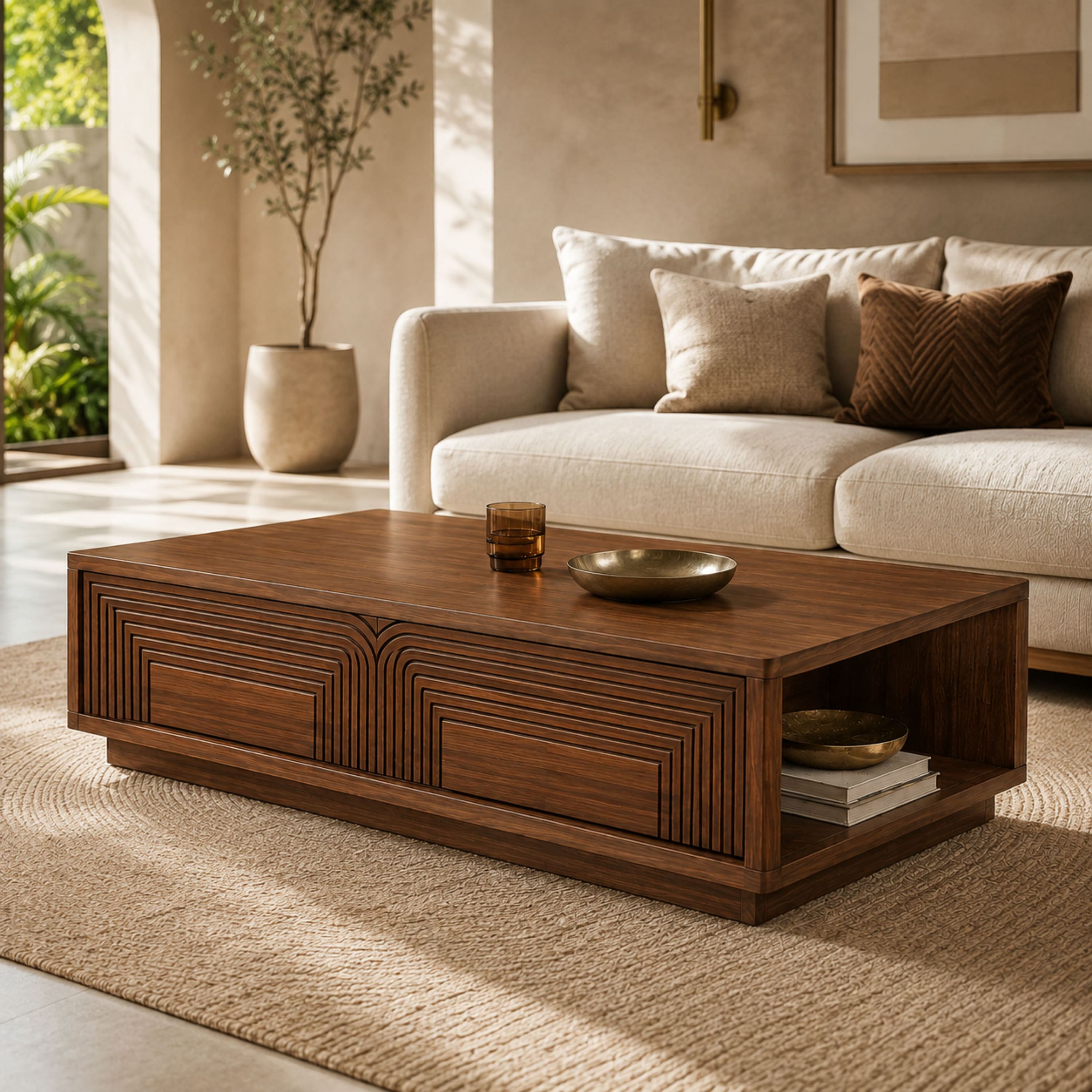 Weston Sheesham Wood Twin Arch Coffee Table in Walnut Finish
