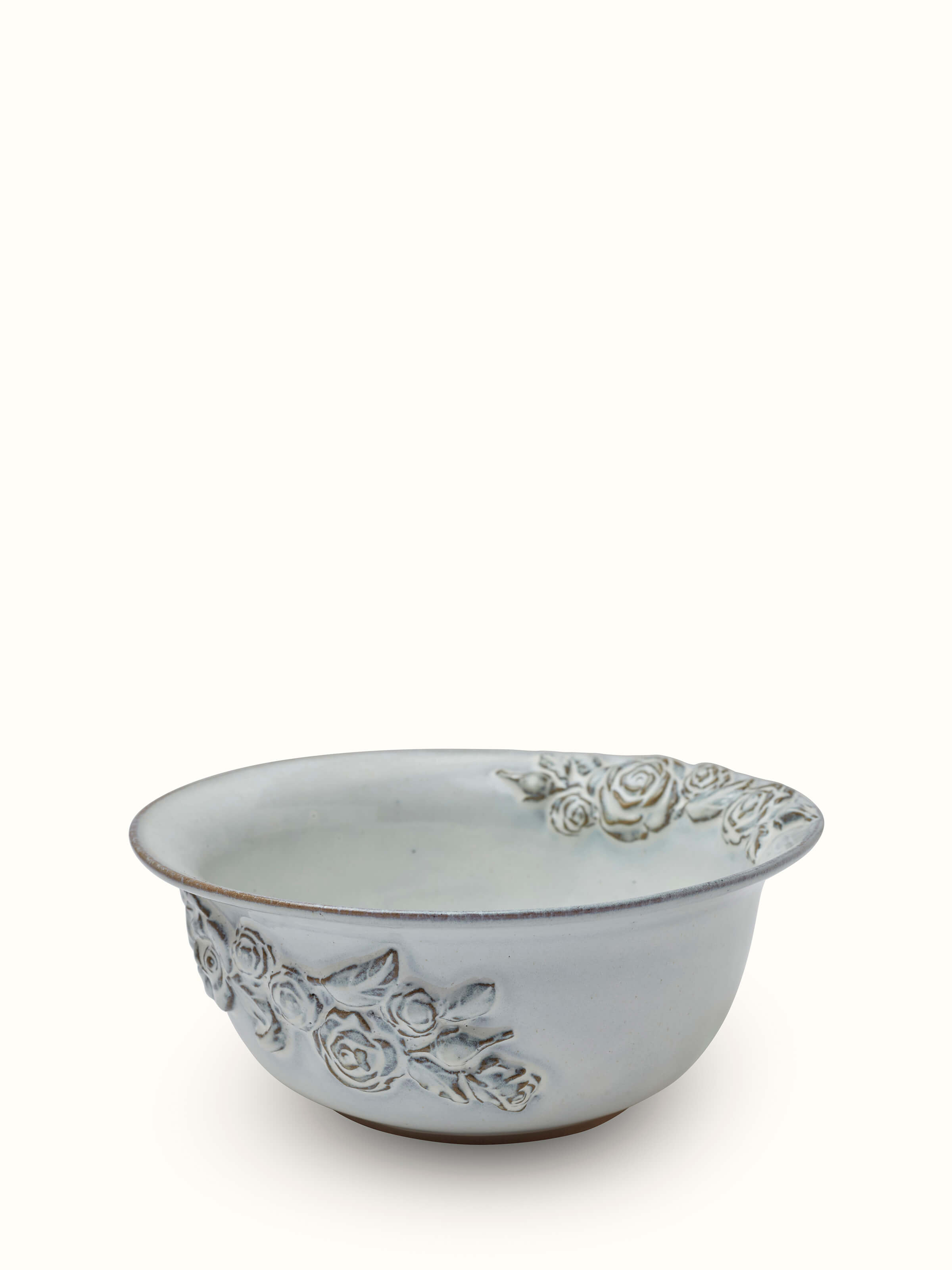 Side view of Studio Pottery Ceramic Serving Bowl in white, highlighting its curved edges and overall shape