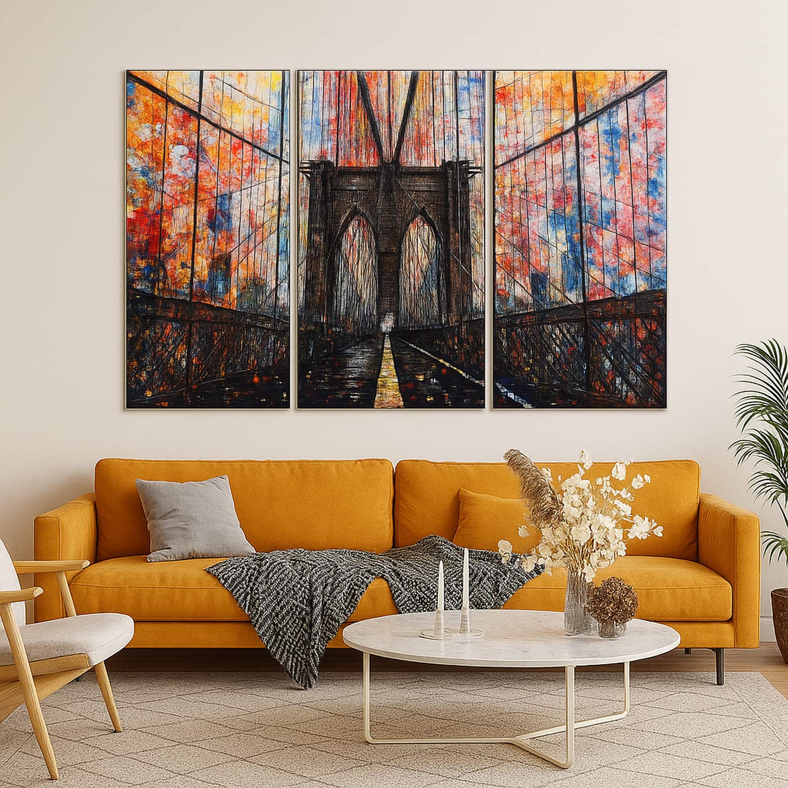 Truss Pcs Black Red Grunge Brooklyn Bridge Printed Canvas Wall Prints Set of 3 Multicolor Matte