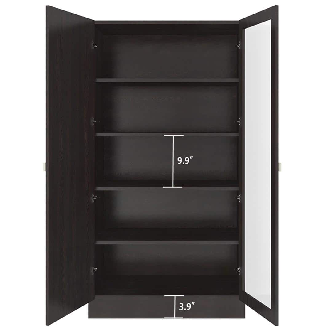 Celestia Double Door Bookshelf cum Crockery Cabinet with Toughened Glass in Antique Ebony Colour