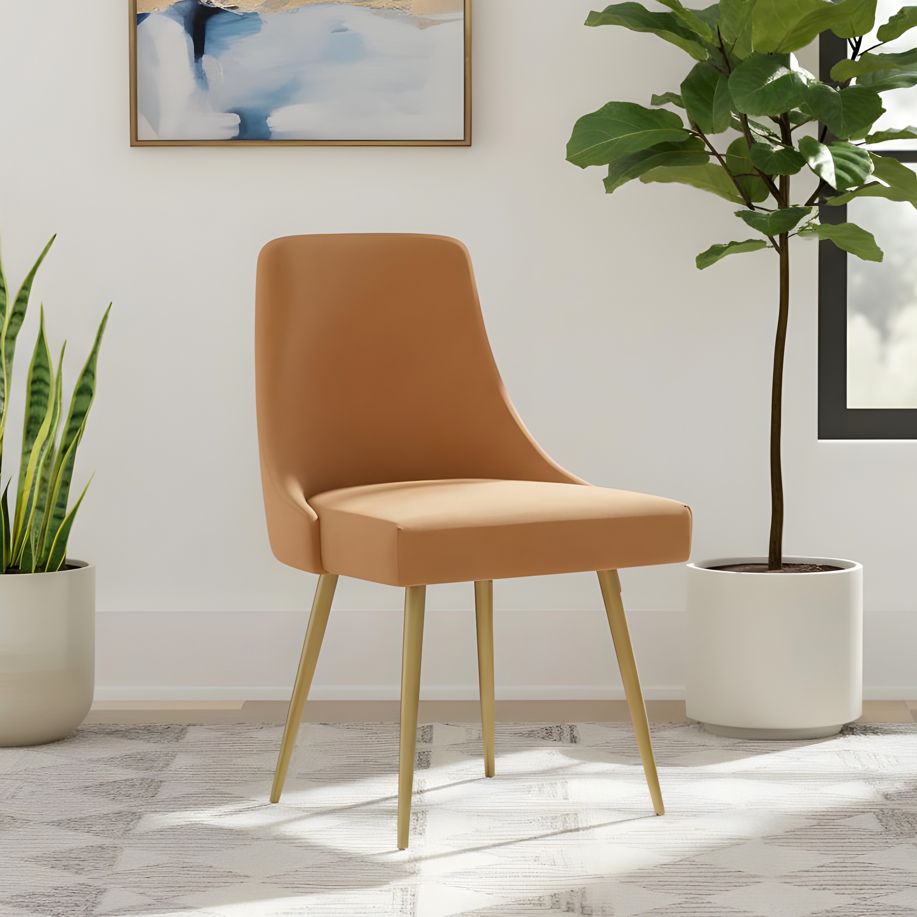 Rosslyn Sheesham Wood Dining Chair in Peach Velvet Upholstery