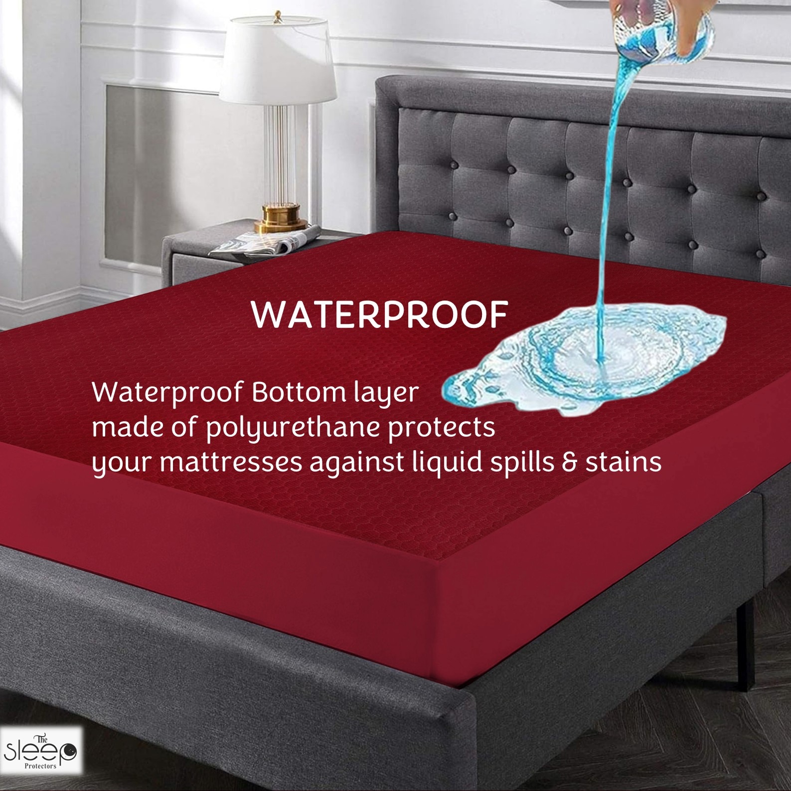 Cotton Feel Terry Fabric Waterproof Mattress Protector for Double Size Mattress In Maroon color 78x83