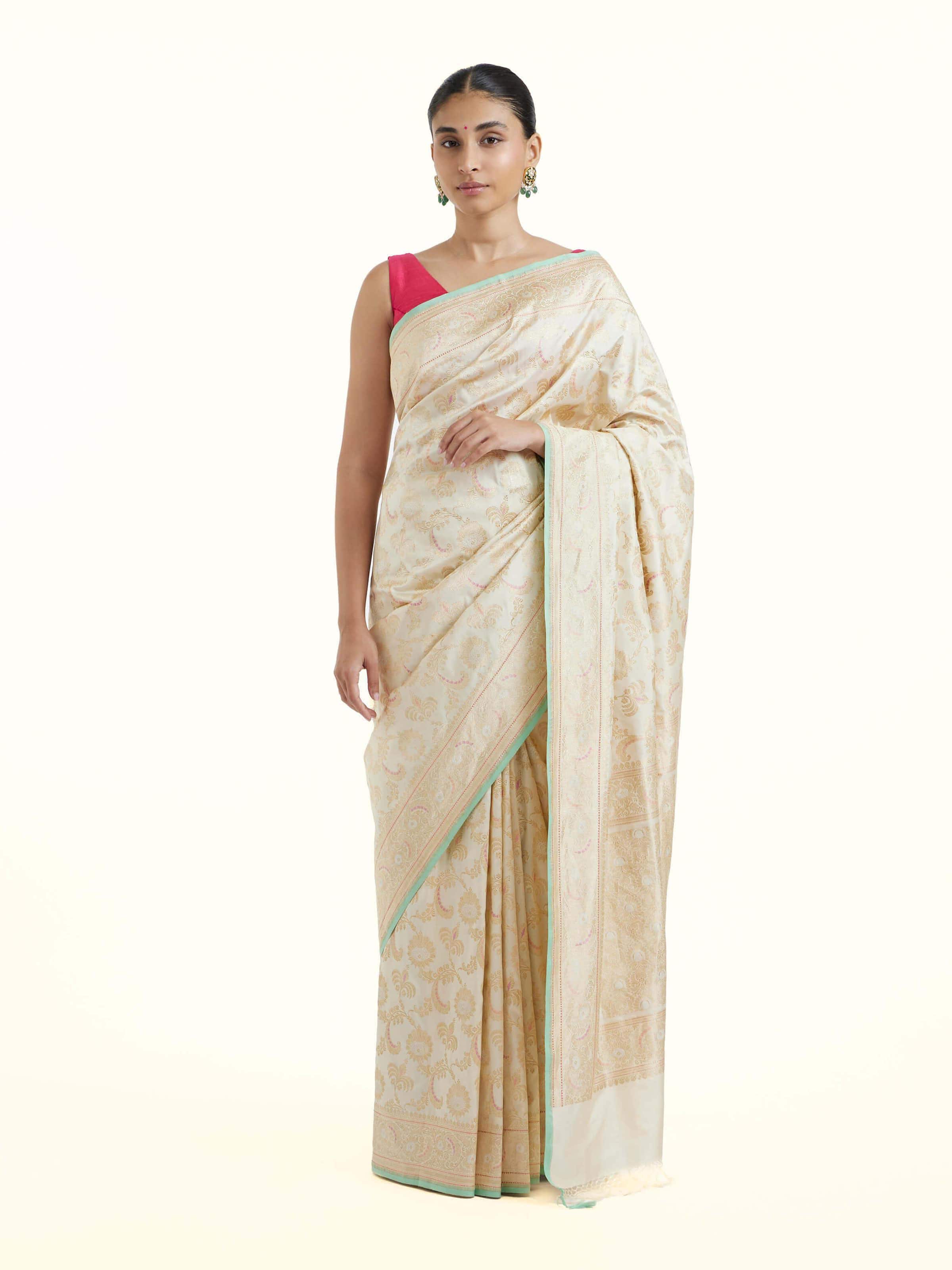 Ivory Banarasi Silk Kadwa Jaal Saree