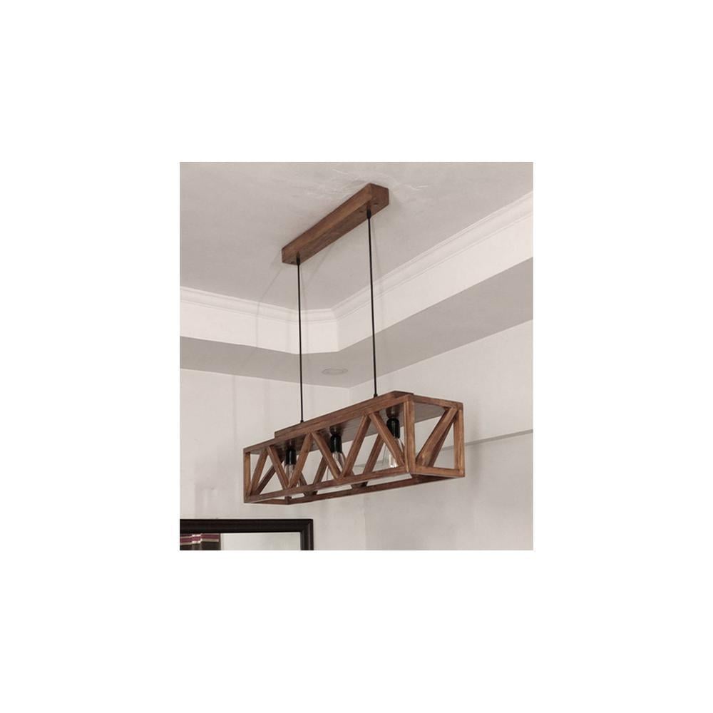 Symmetric Centrum Brown Solid Wood Cluster Hanging Light