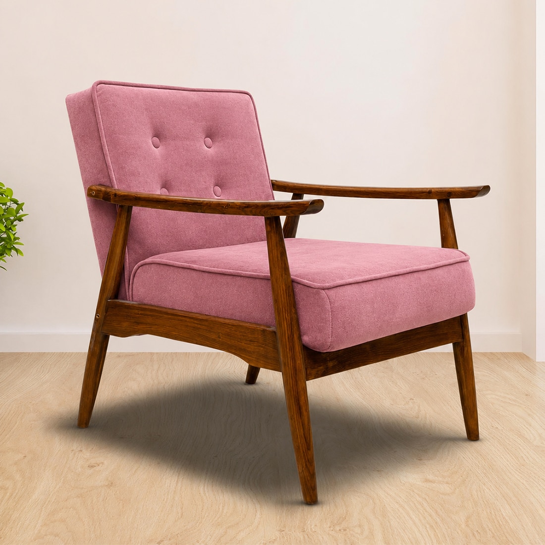 Armari Boucle Fabric Arm Chair in Pink Colour - KURSIWALLAH