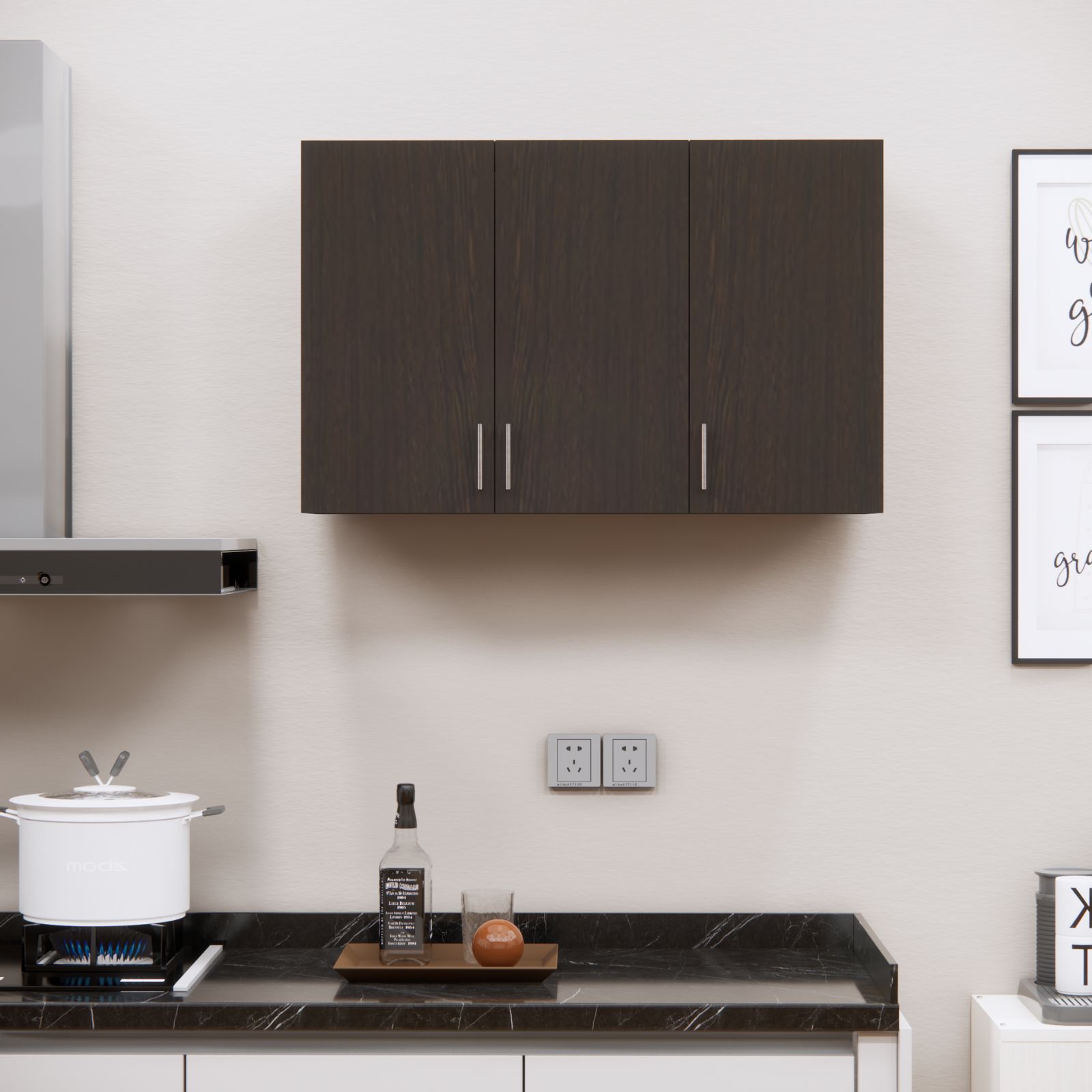 3 Doors Modular Wall Mounted Kitchen Cabinet With Adjustable Shelf In Chiyoda Wange Finish - Speciality Panels
