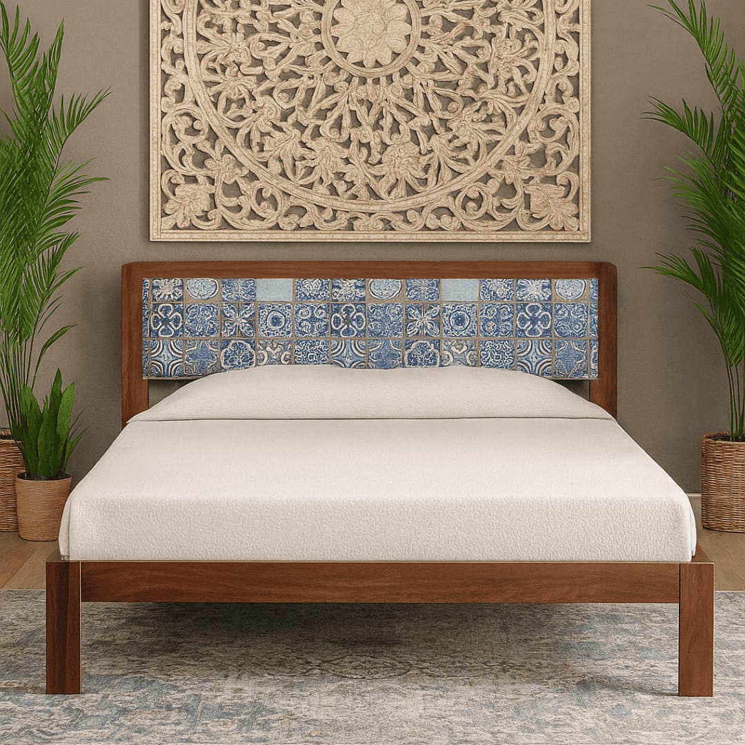 Sierra Solid Wood Non Storage Queen Bed in Provincial Teak Finish