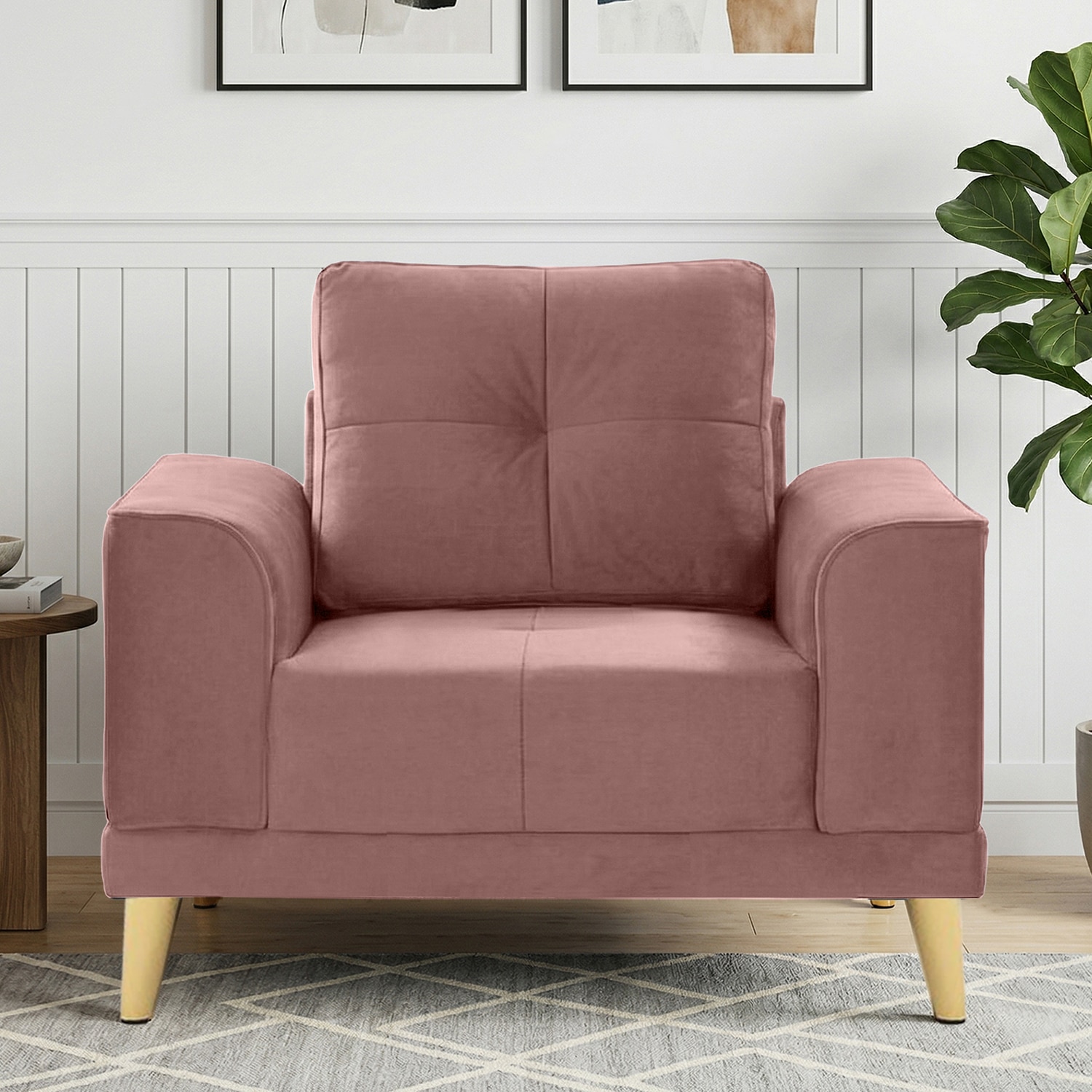Nency Velvet 1 seater Sofa Peach - Home Lifestylez