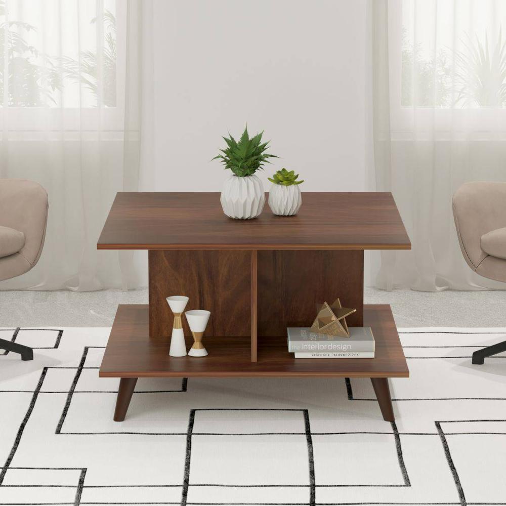 Sydney Engineered Wood Sqaure Shape Coffee Center Sofa Teapot Teapoy Console Corner Side For Sofa Living Room Home Hall Furniture (Brown Maple)