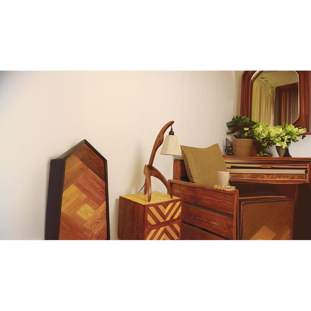 Species Brown Wooden Table Lamp with White Jute Lampshade