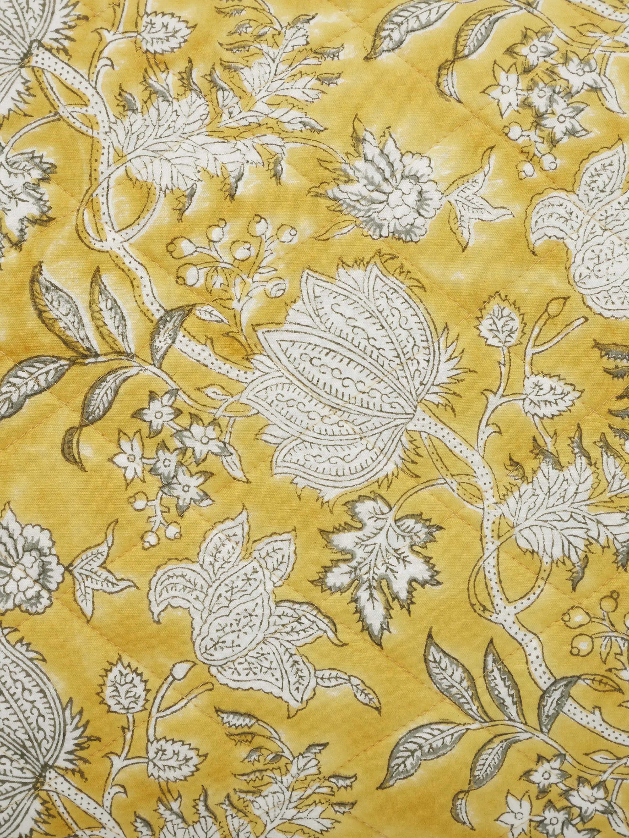 Kairavam Yellow Floral Cotton Sanganeri Hand Block Printed Cushion Cover