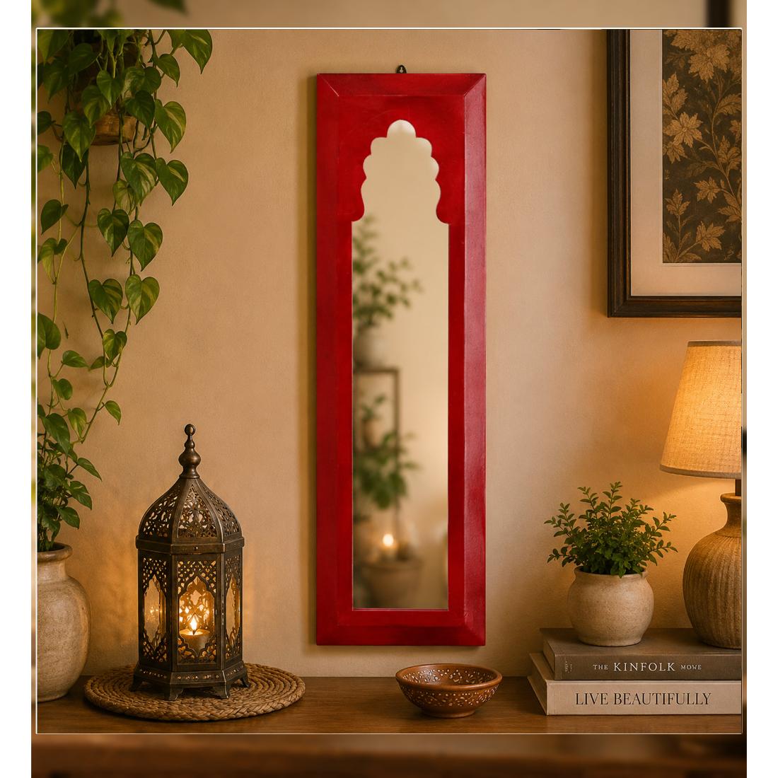 Desert Art MDF Handpainted Rajasthani Jharokha Wall Frame 7 x 25 Inch in Red Colour-picture-30