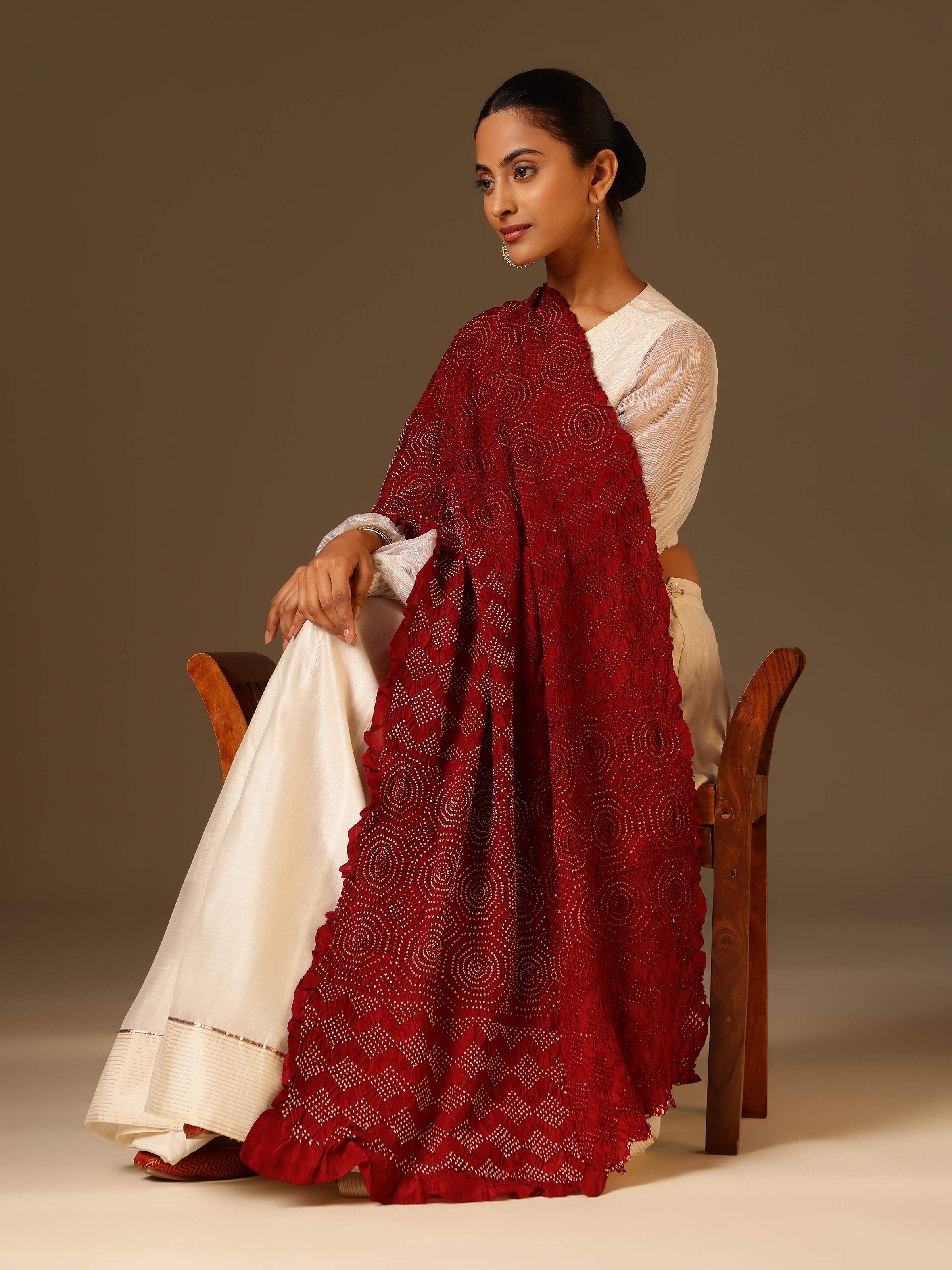 Maroon Silk Bandhani Tie & Dye Dupatta