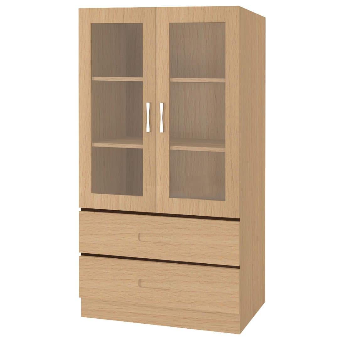 Paloma Large Crockery cum Bookshelf Cabinet with Toughened Glass Shutters and Drawers in Canadian Maple Coffee Walnut Colour