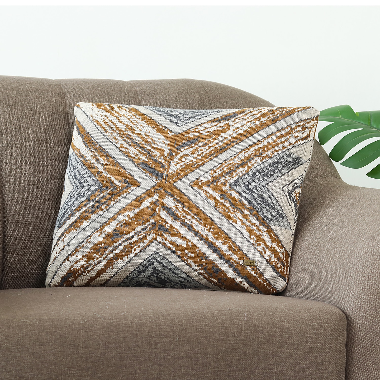 Sabah Olive Grey Melange Cushion Cover 16X16  Inches - Pluchi