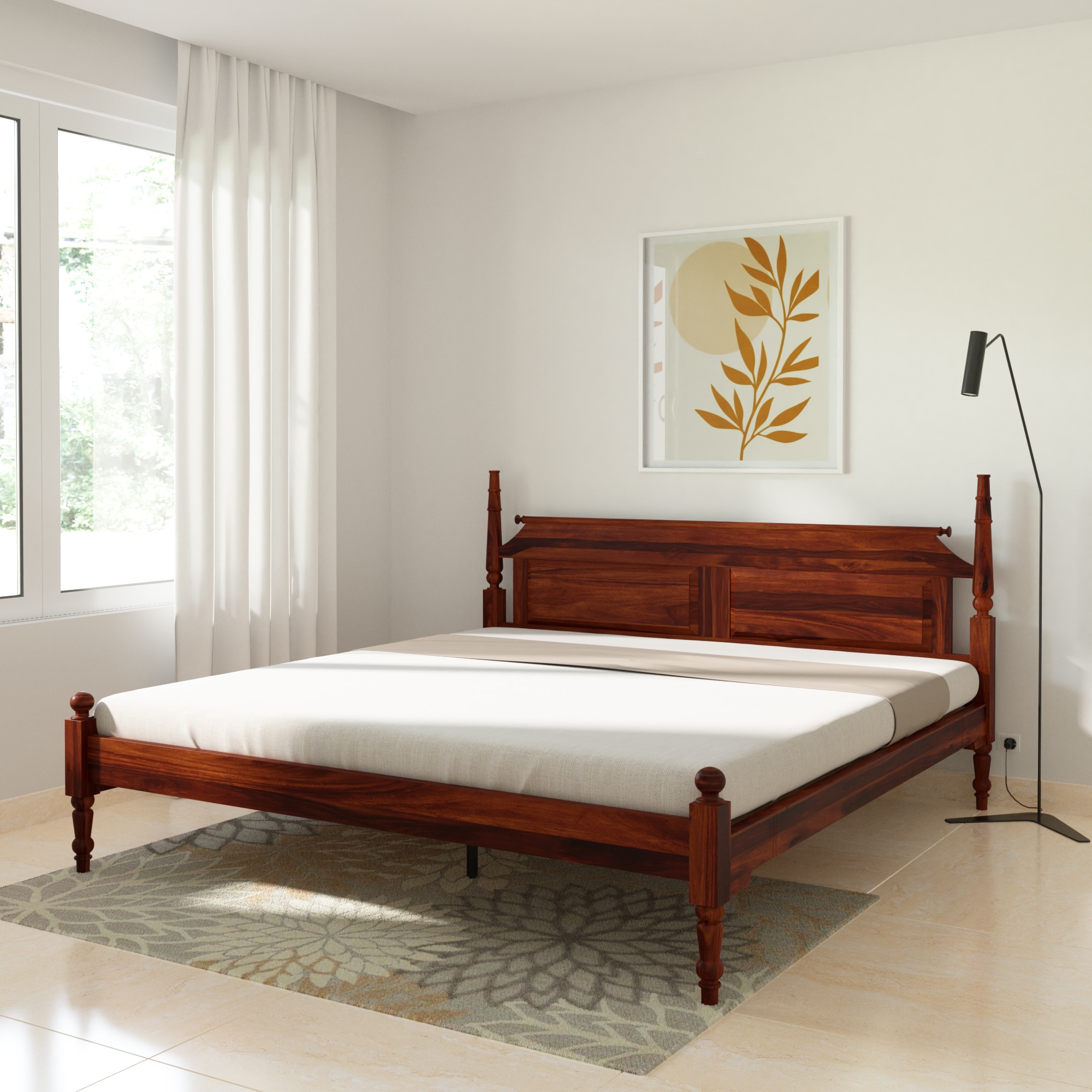 Sovereign Solid Wood Queen Size Non Storage Bed In Honey Oak Finish