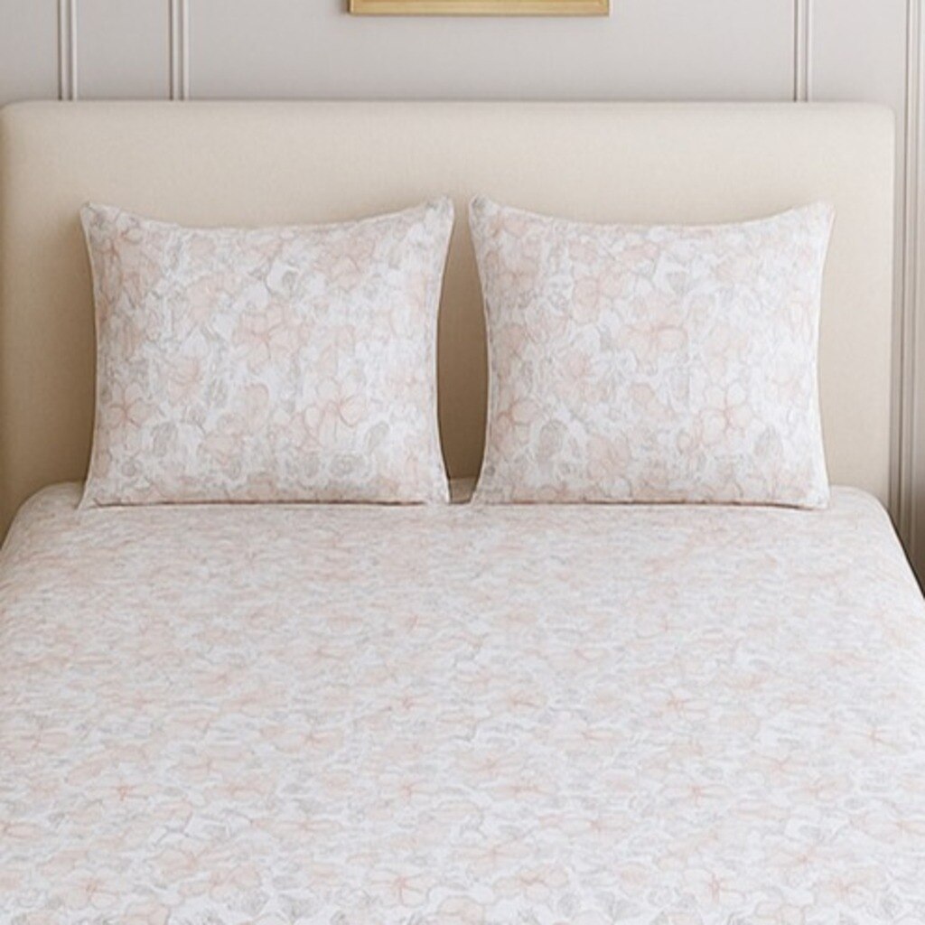 White Floral 400 TC Cotton Flat Super King Size Bedsheet With 2 Pilllow Covers  Threads