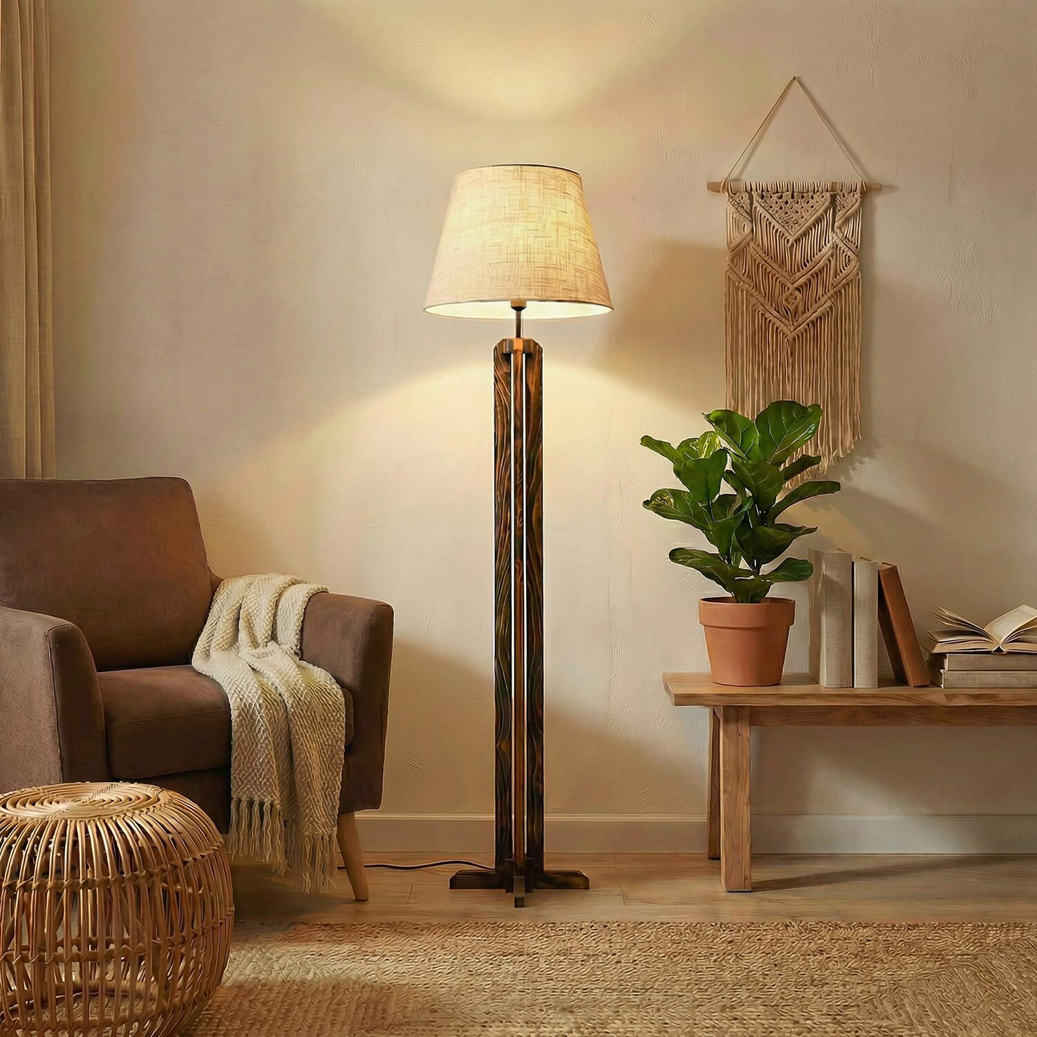 Inca Beige Jute Floor Lamp with Beige Jute Base